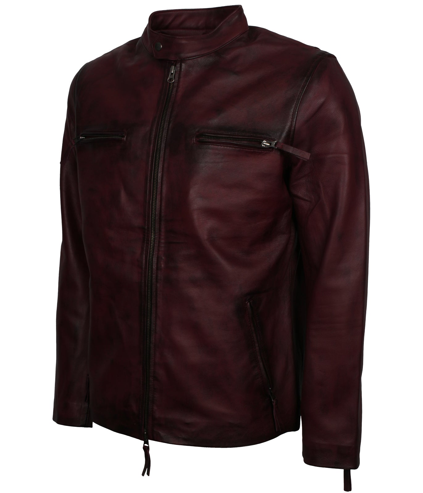 Motorcycle Maroon Waxed Biker Leather Jacket