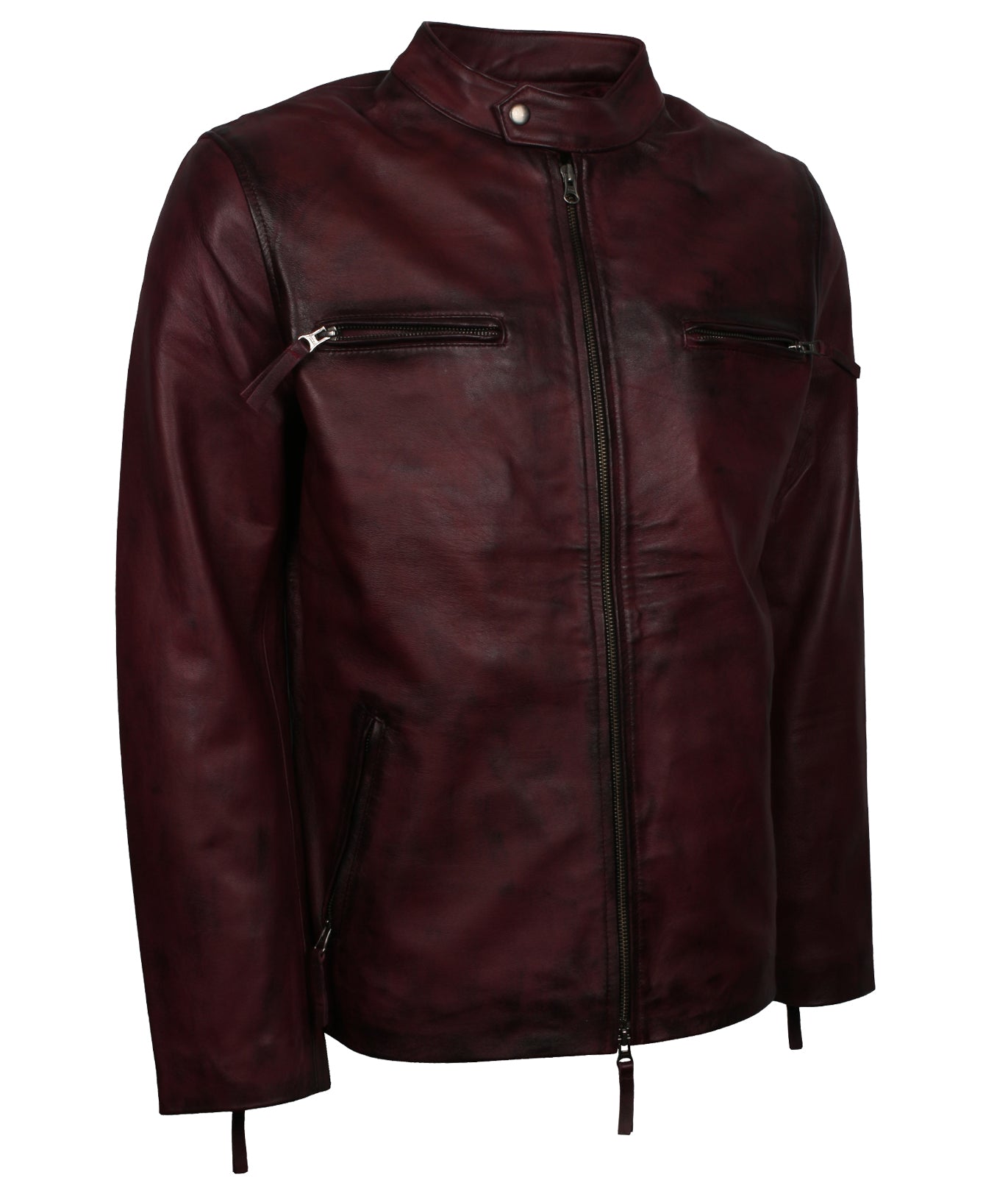 Motorcycle Maroon Waxed Biker Leather Jacket