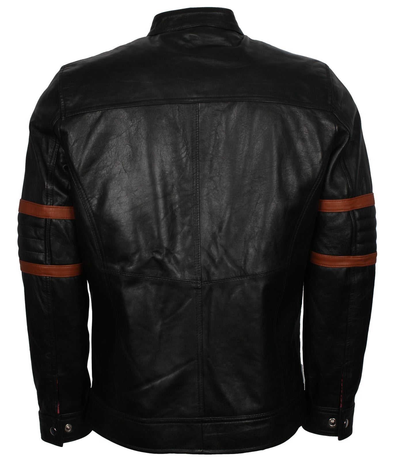 Motorcycle Quilted Brown Stripes Black Leather Jacket