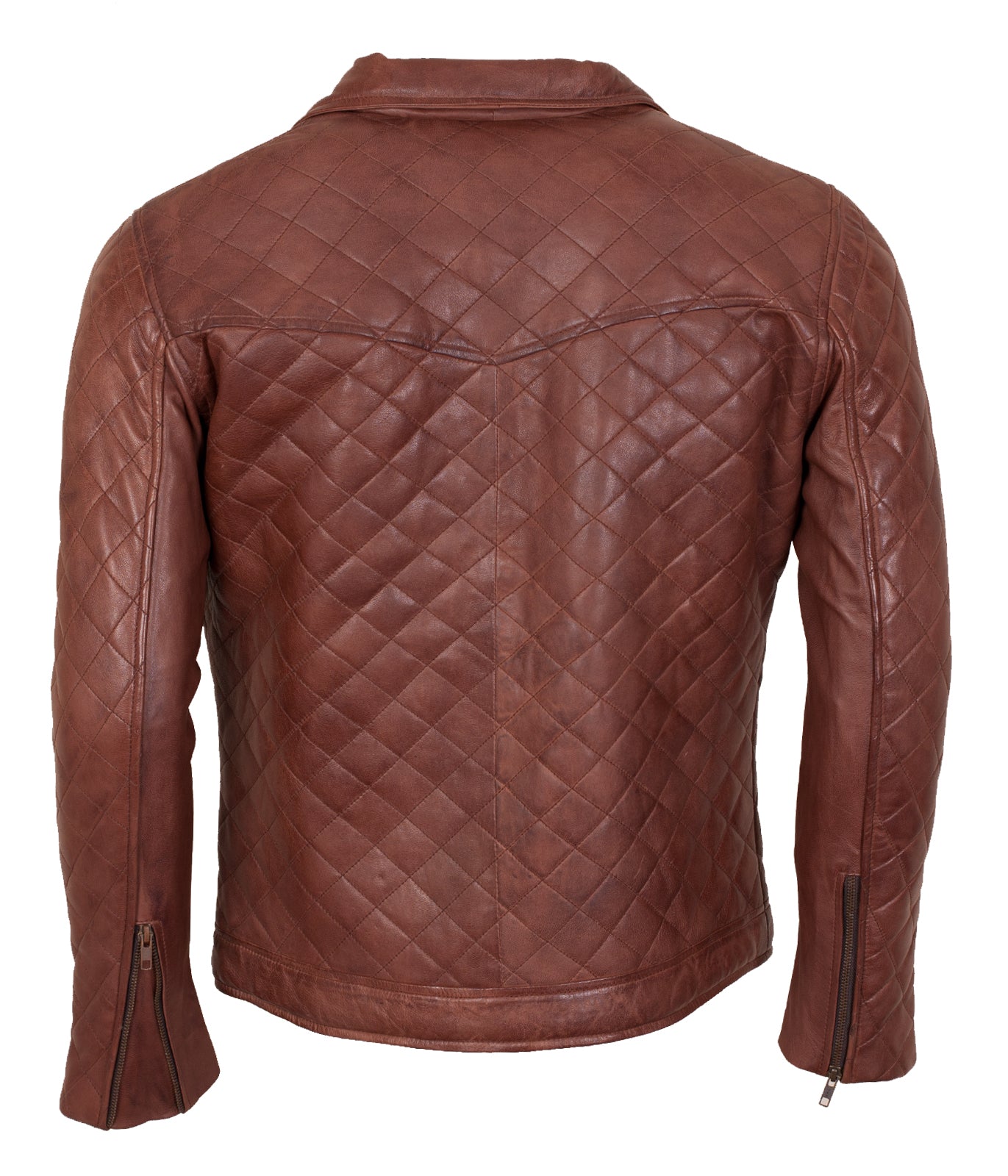 Mens Brown Biker Casual Leather Jacket - Brown Brando Diamond Biker Lederjacke