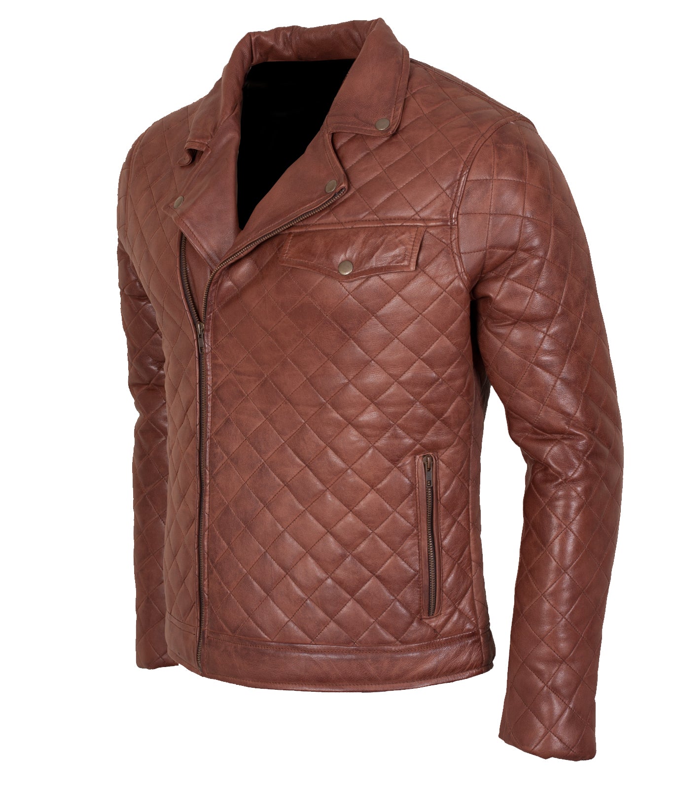 Mens Brown Biker Casual Leather Jacket - Brown Brando Diamond Biker Lederjacke