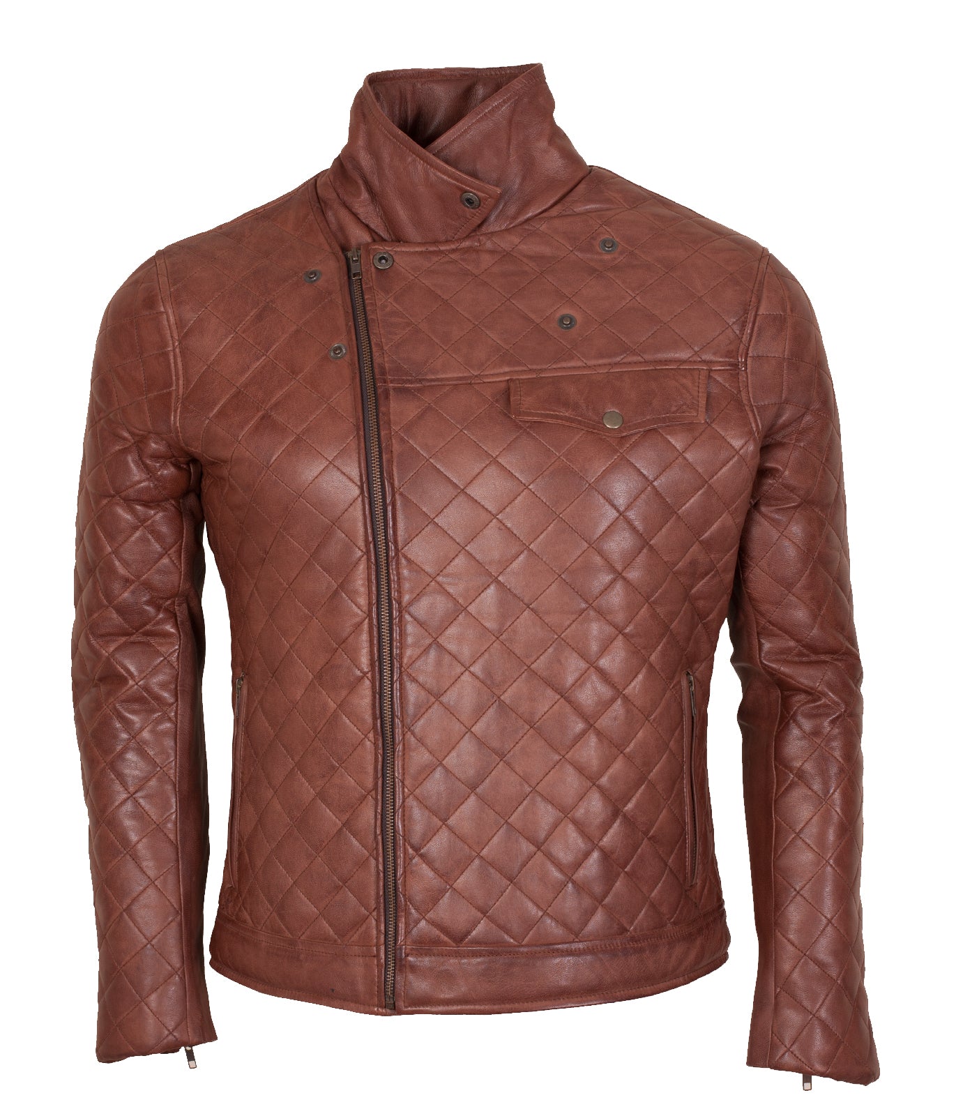 Mens Brown Biker Casual Leather Jacket - Brown Brando Diamond Biker Lederjacke