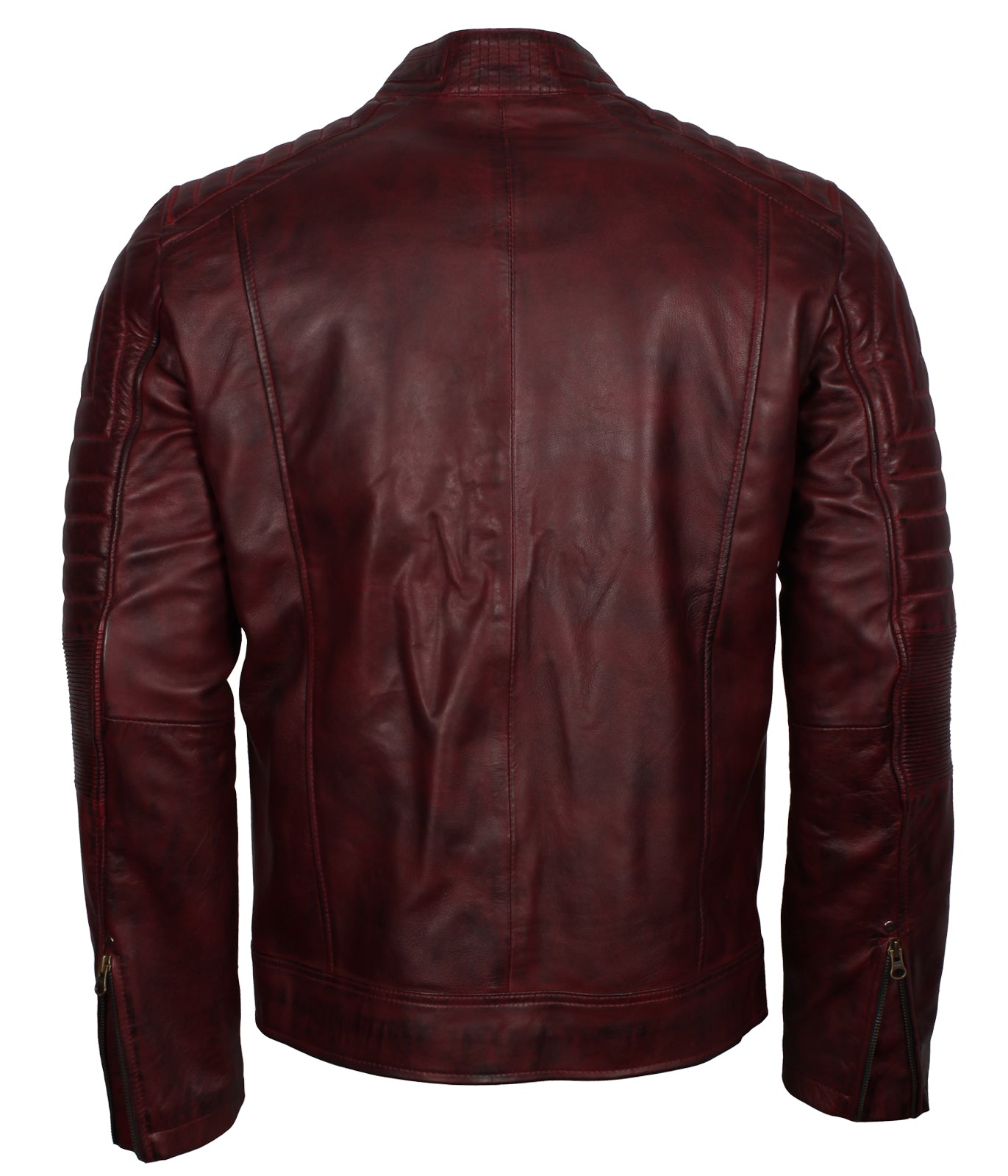 Cafe Racer Maroon Waxed Vintage Leather Jacket - Herren Rot Wein Lederjacke