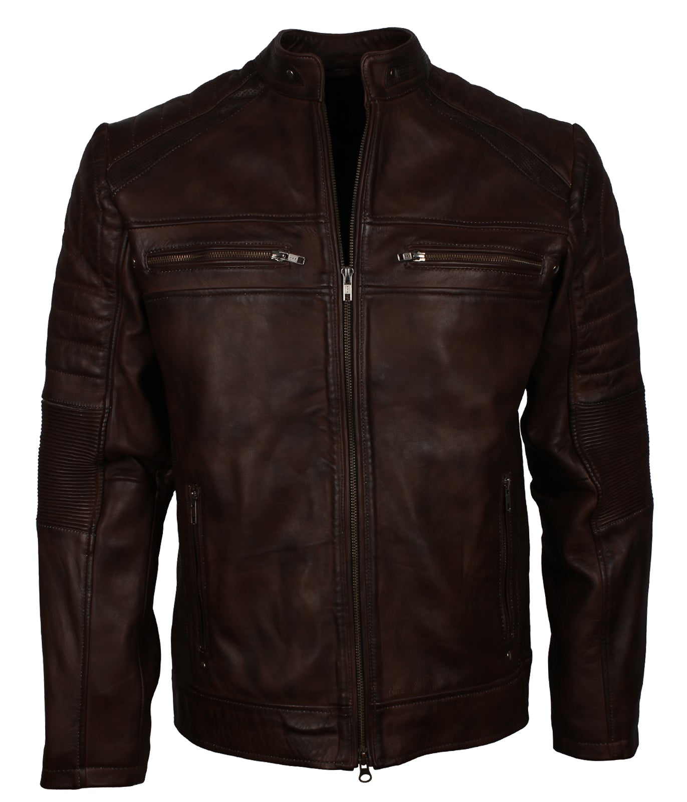 Vintage Cafe Racer Biker Leather Jacket