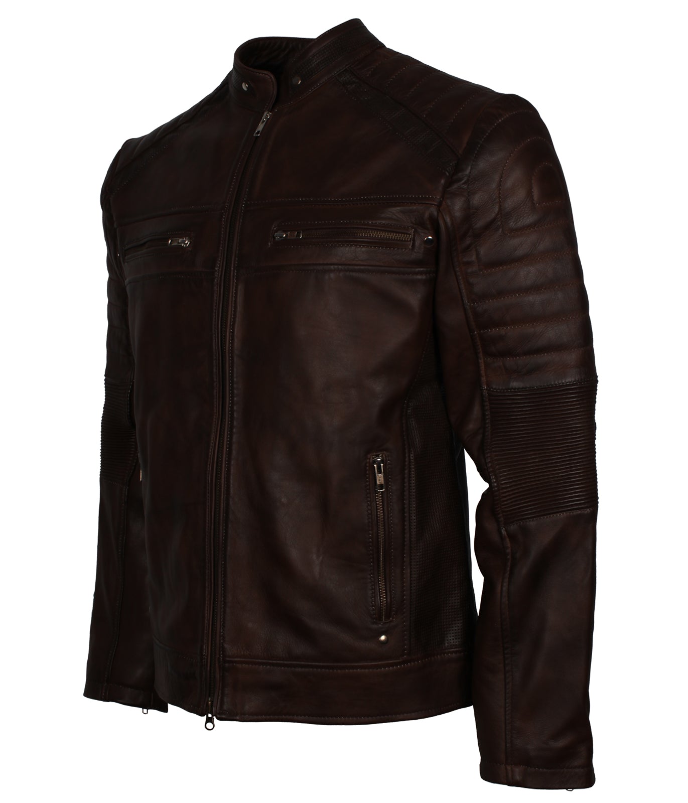 Vintage Cafe Racer Biker Leather Jacket