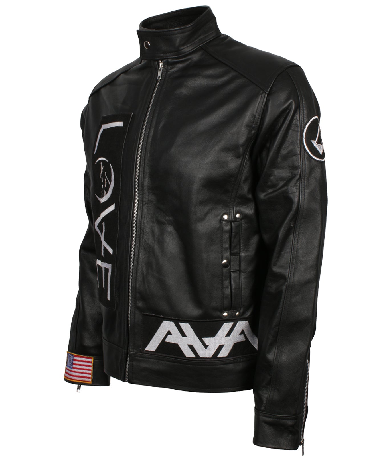 Mens Biker Black Motorcycle Love Leather Jacket - Herren Schwarz Biker Lederjacke