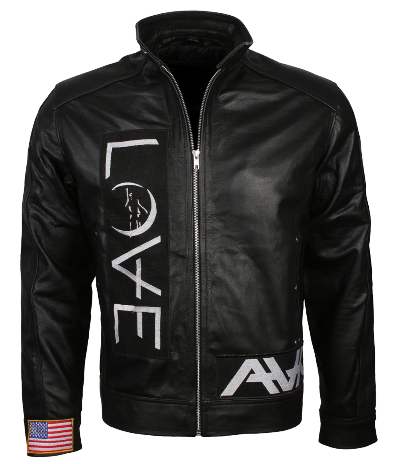 Mens Biker Black Motorcycle Love Leather Jacket - Herren Schwarz Biker Lederjacke