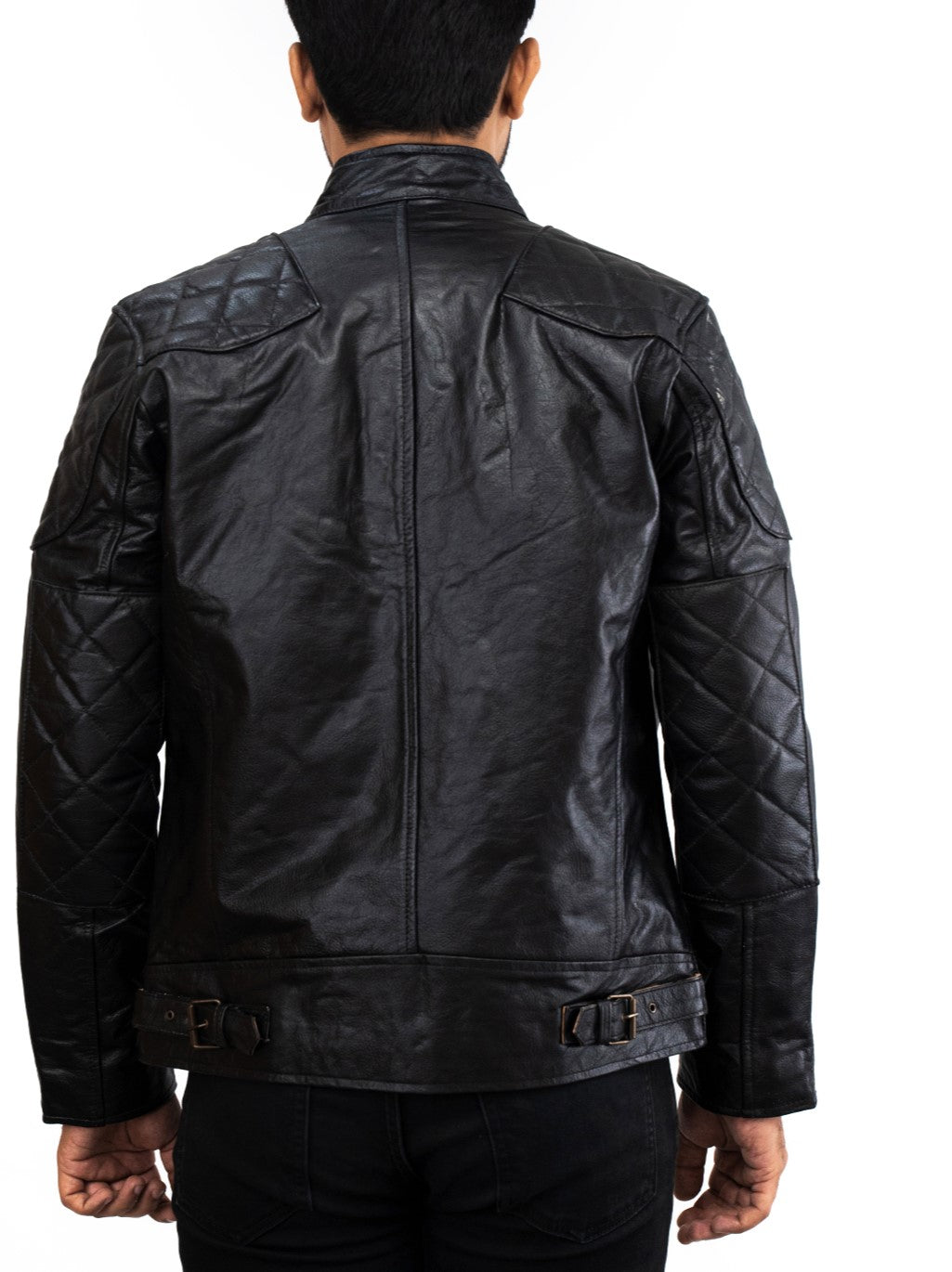 Mens Biker Genuine Italian Black Leather Jacket - Schwarz Biker Lederjacke