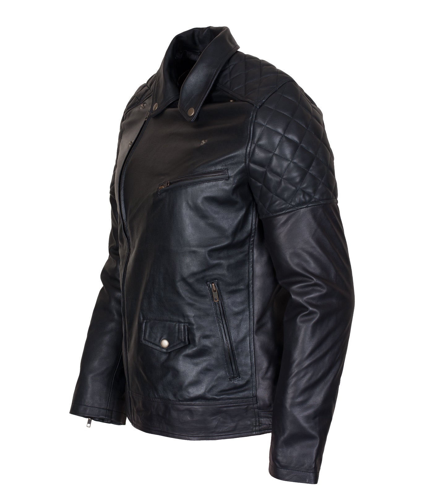 Moto Vintage Biker Motorcycle Leather Jacket - Schwarz Biker Brando Lederjacke