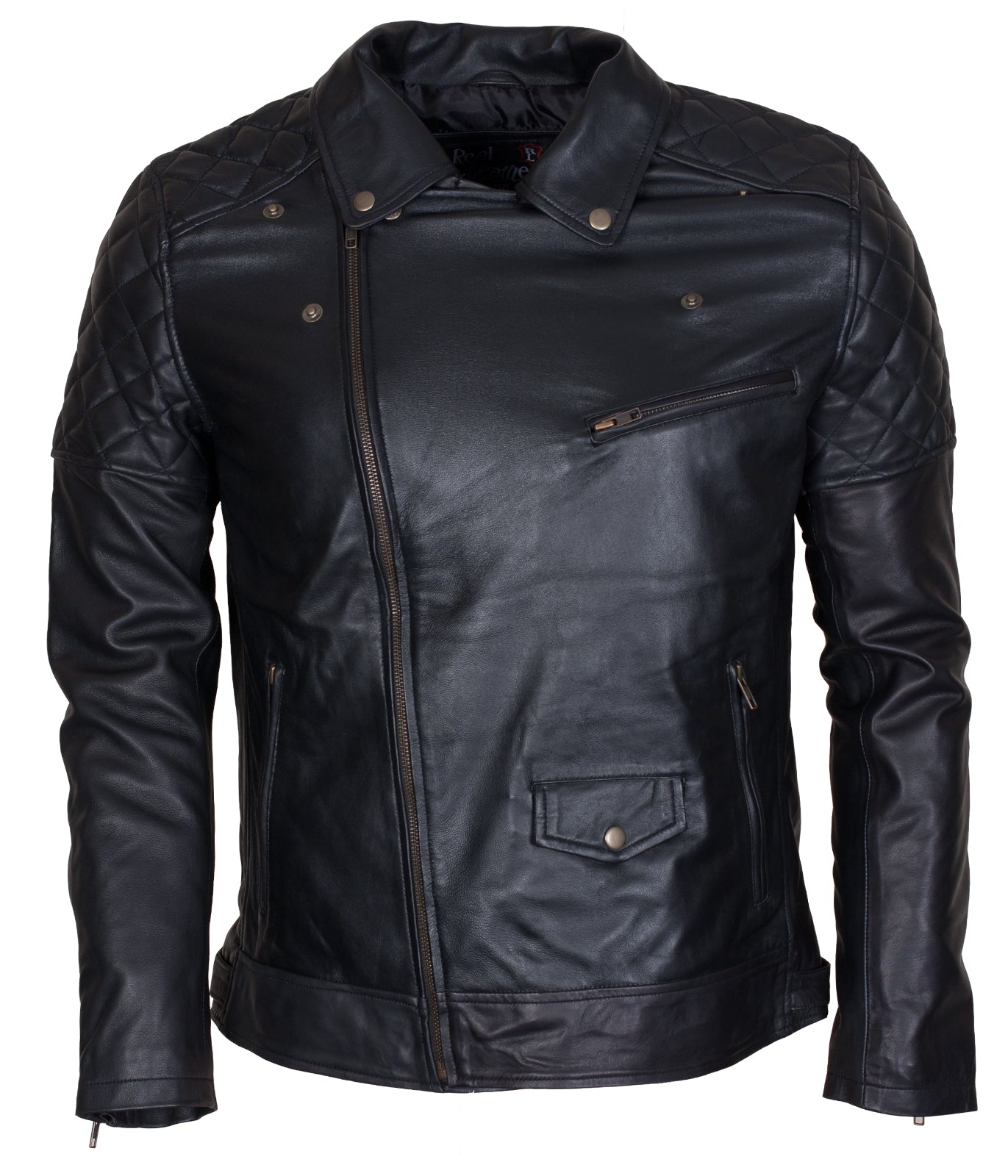 Moto Vintage Biker Motorcycle Leather Jacket - Schwarz Biker Brando Lederjacke