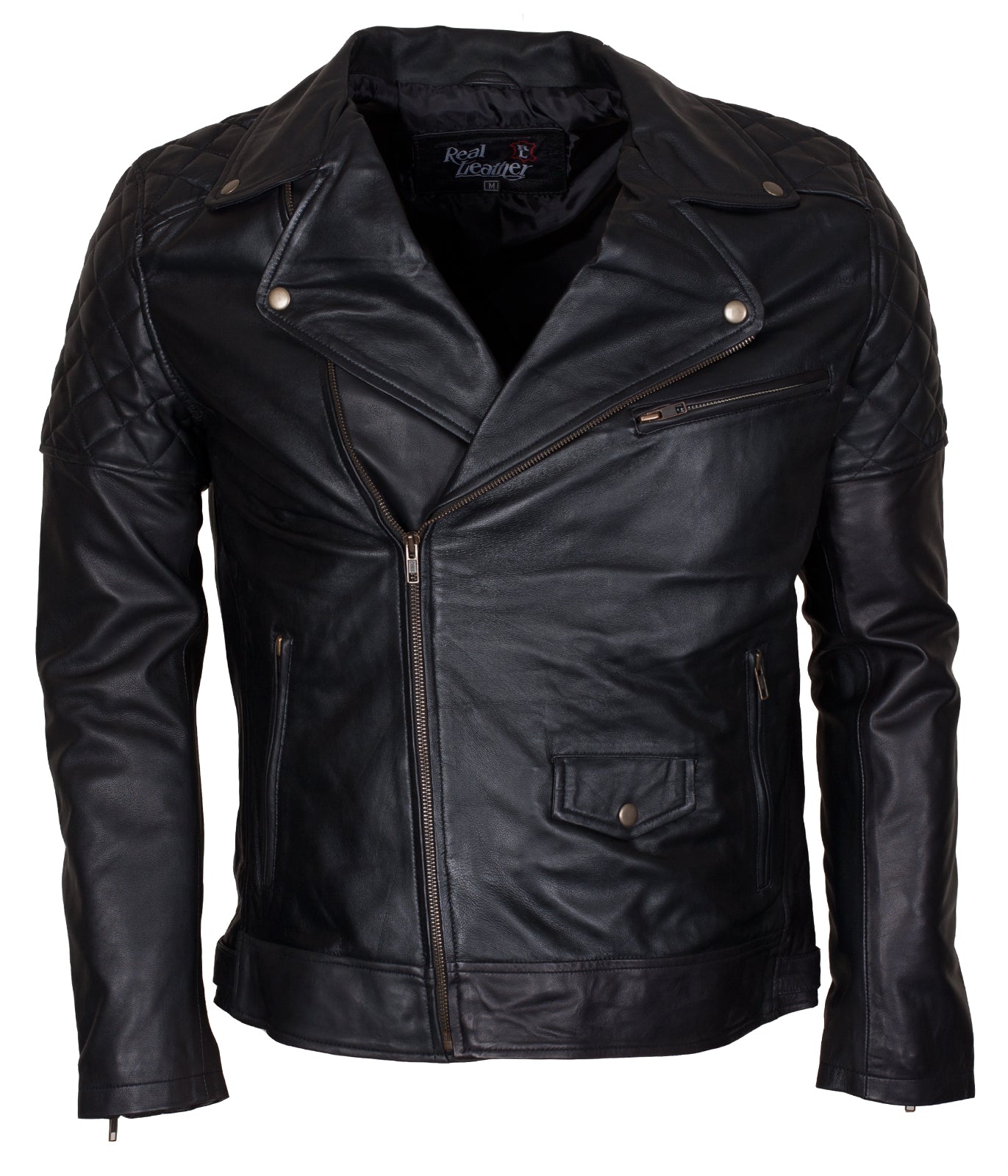 Moto Vintage Biker Motorcycle Leather Jacket - Schwarz Biker Brando Lederjacke