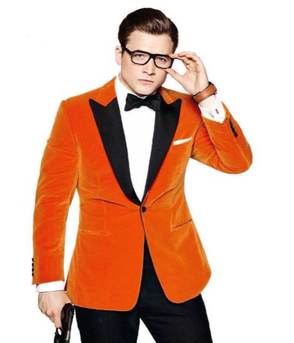 Taron Egerton Velvet Kingsman Eggsy Orange Blazer