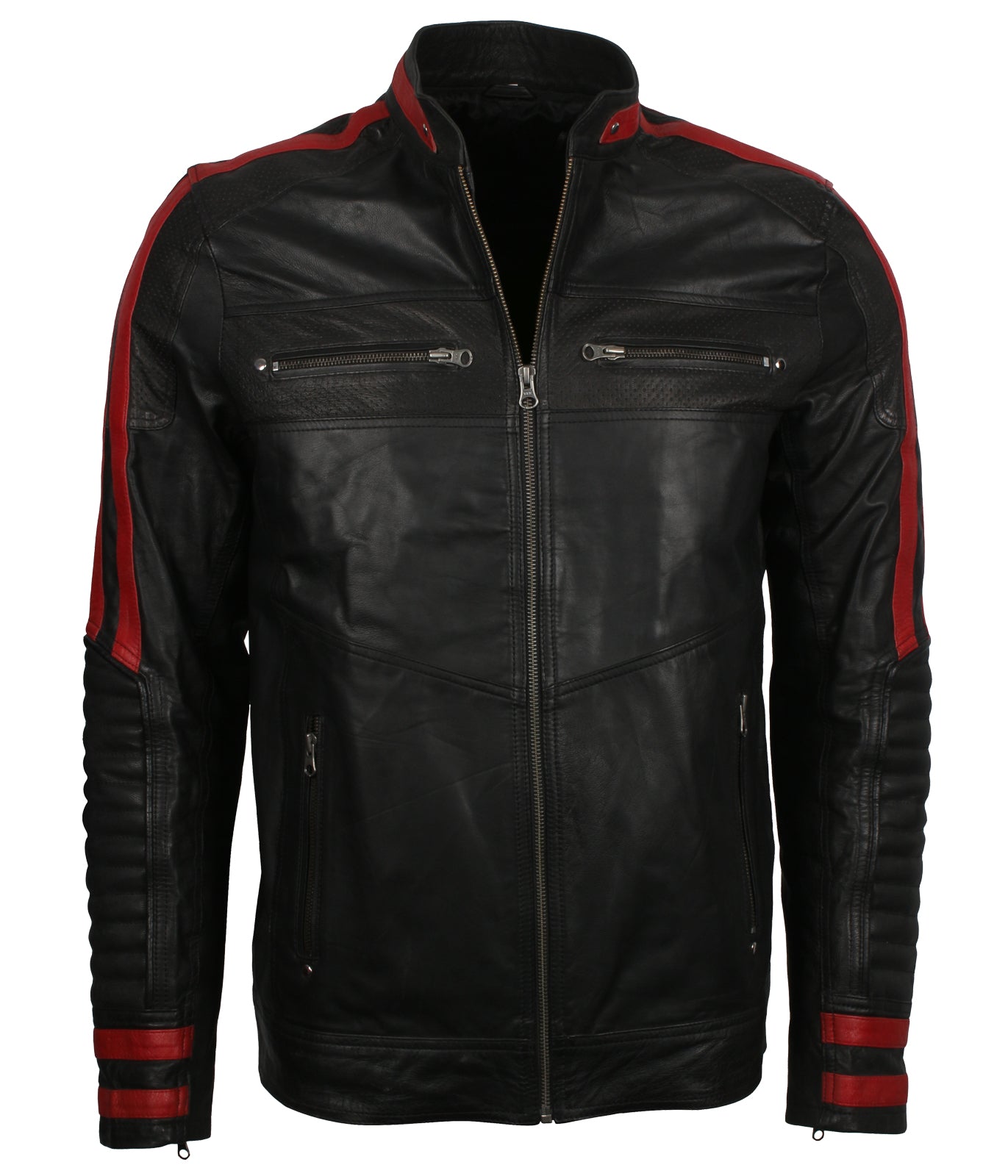 Red And Black Cafe Racer Leather Jacket