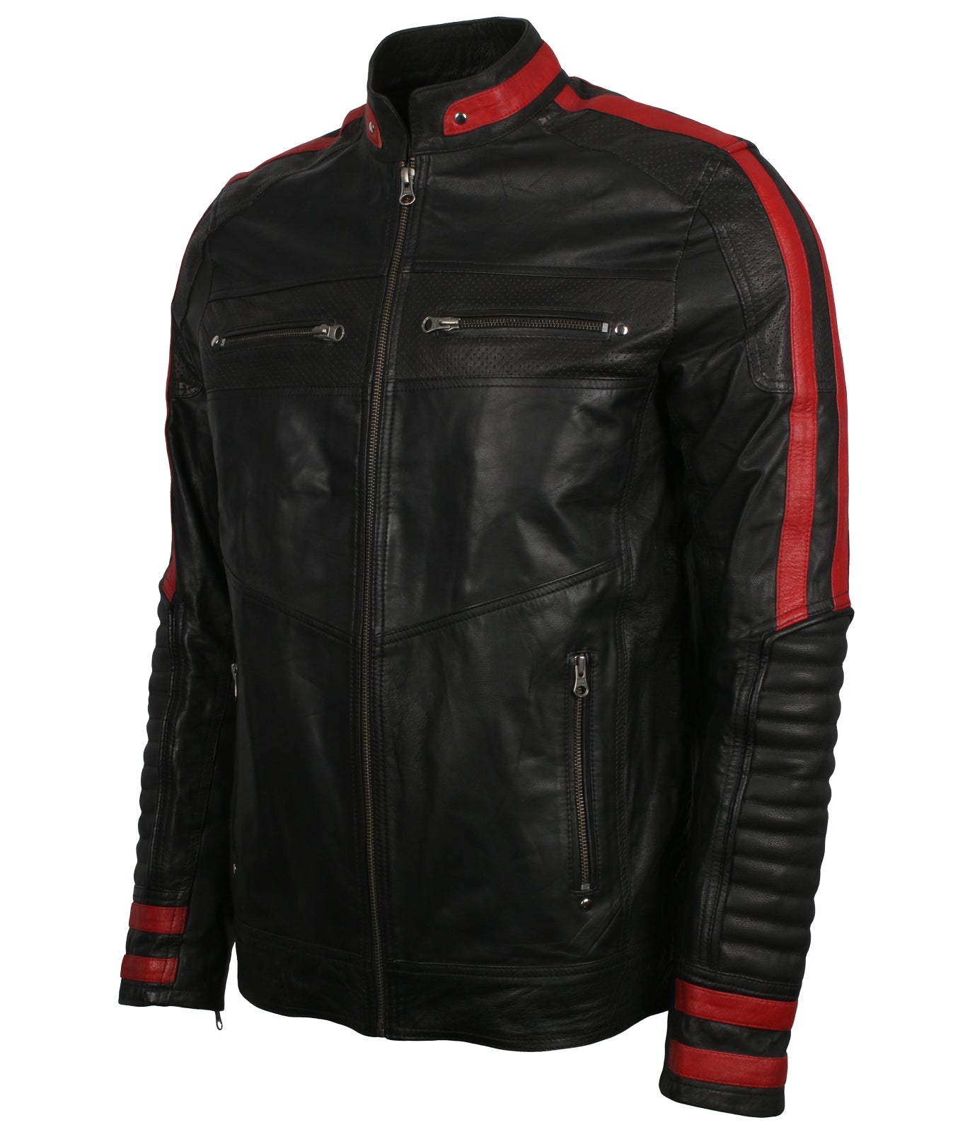 Red And Black Cafe Racer Leather Jacket