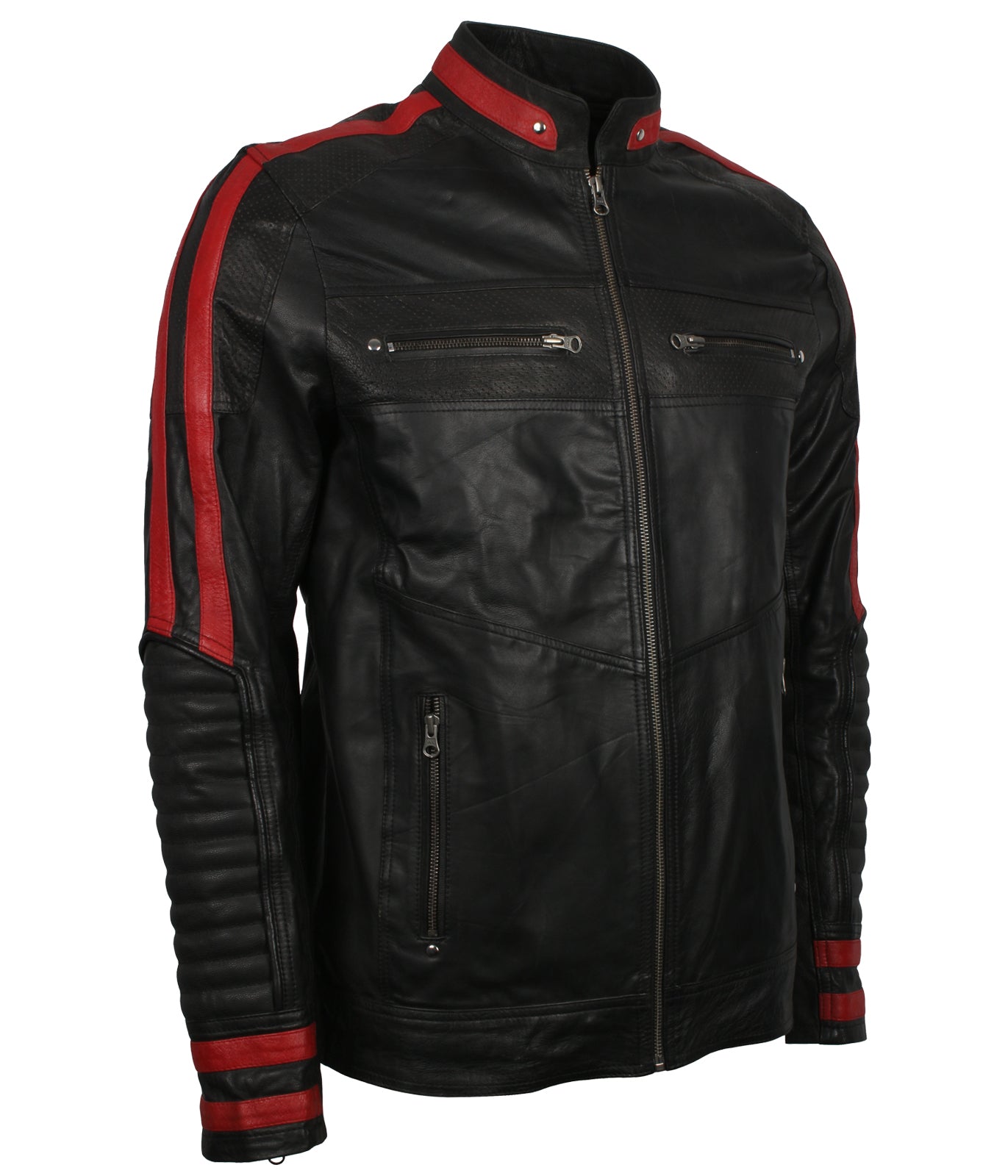 Red And Black Cafe Racer Leather Jacket