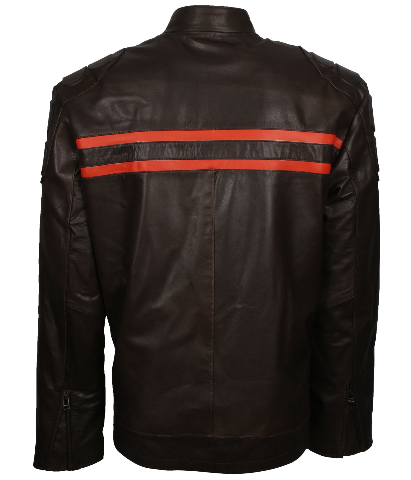 Red Stripe Motorcycle Black Leather Jacket