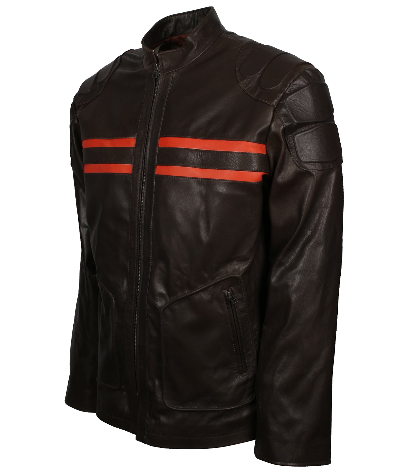 Red Stripe Motorcycle Black Leather Jacket