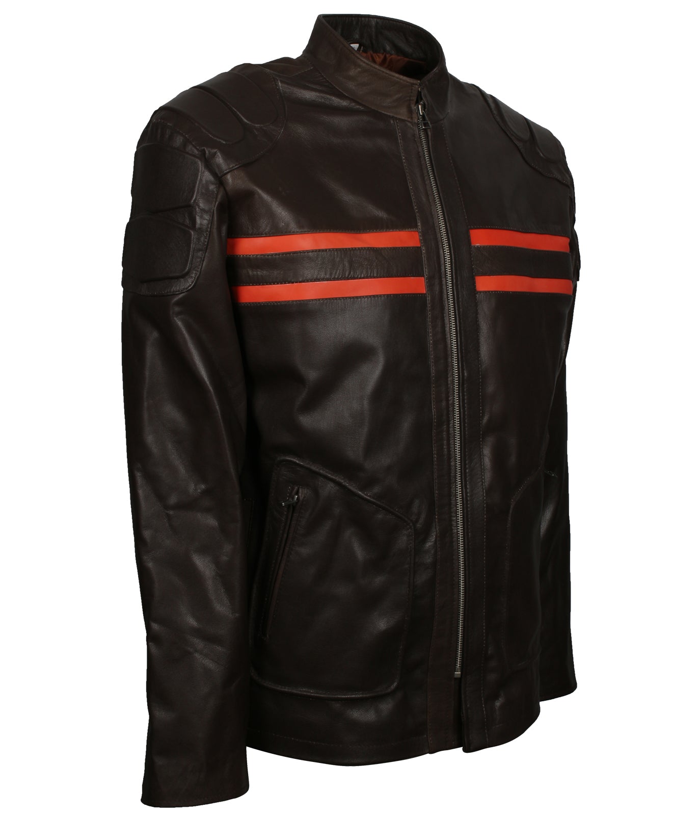 Red Stripe Motorcycle Black Leather Jacket