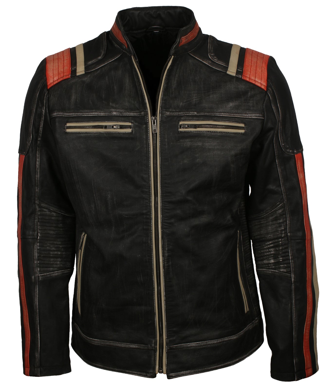 Retro Distressed Black Vintage Leather Jacket