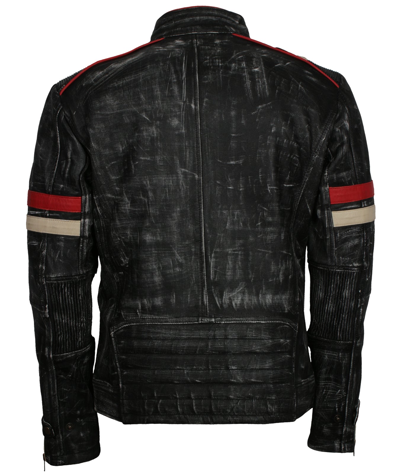 Retro Grey Distressed Biker Leather Jacket - Waxed Moto GP Rider Jacket