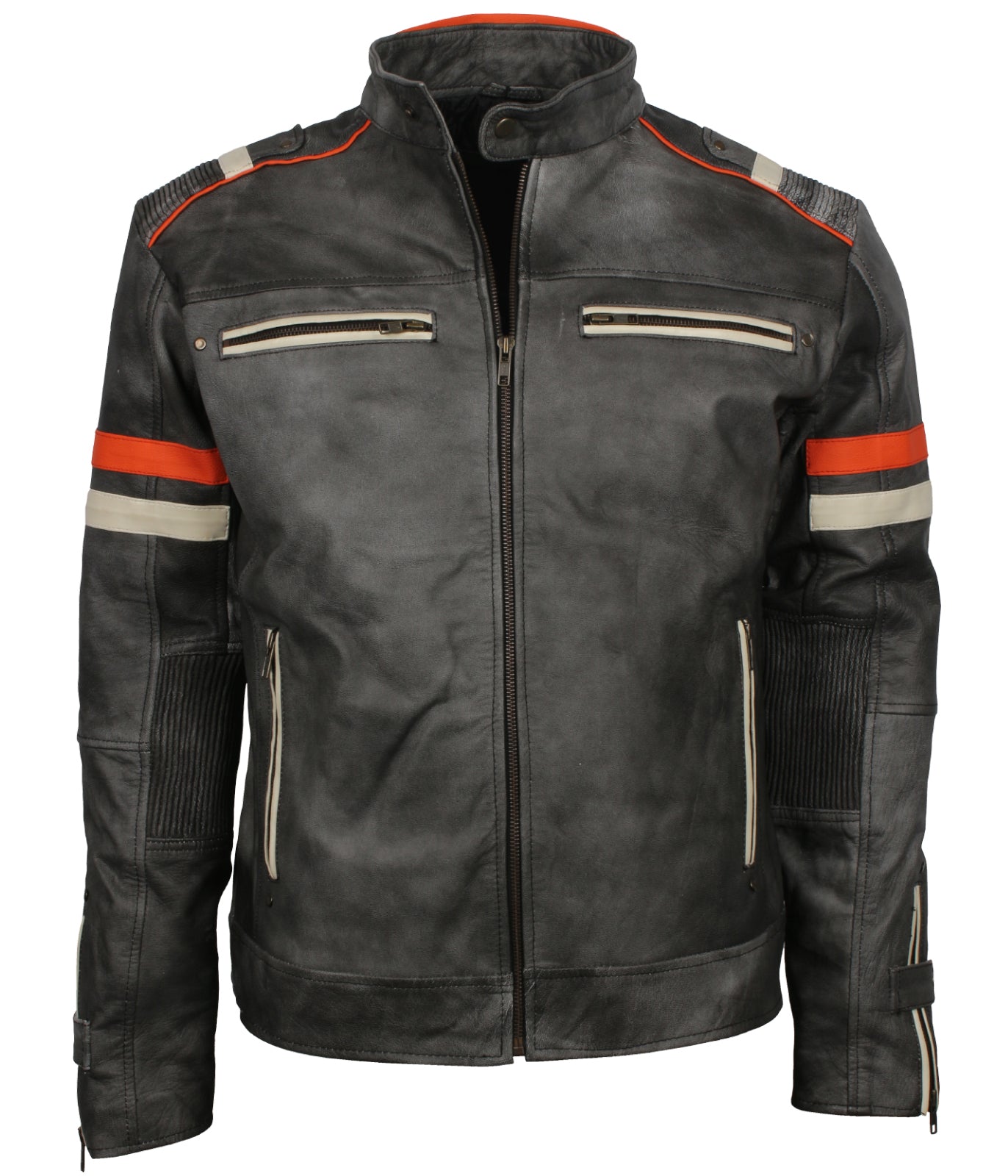 Retro Men's Grey Motorcycle Leather Jacket