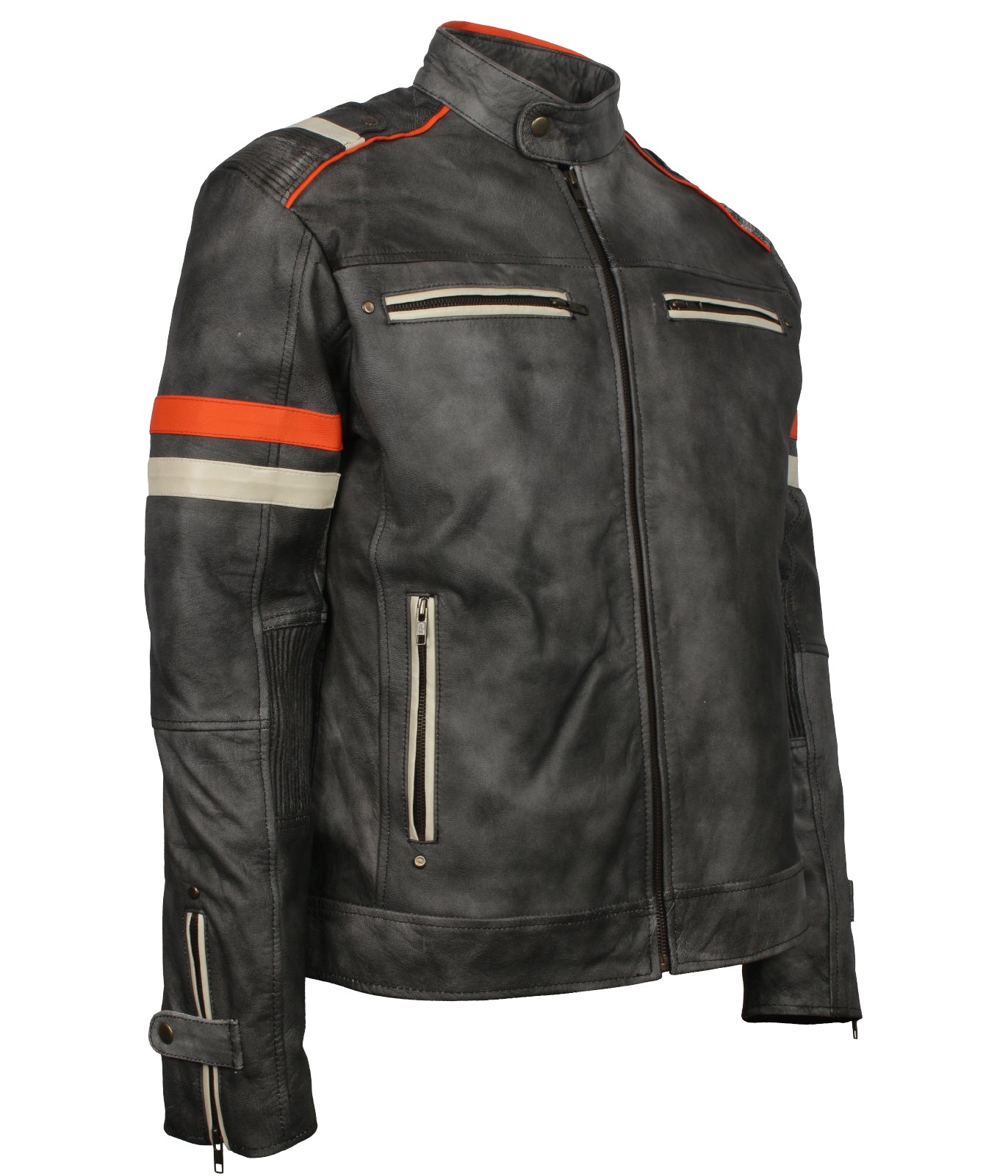Retro Men's Grey Motorcycle Leather Jacket