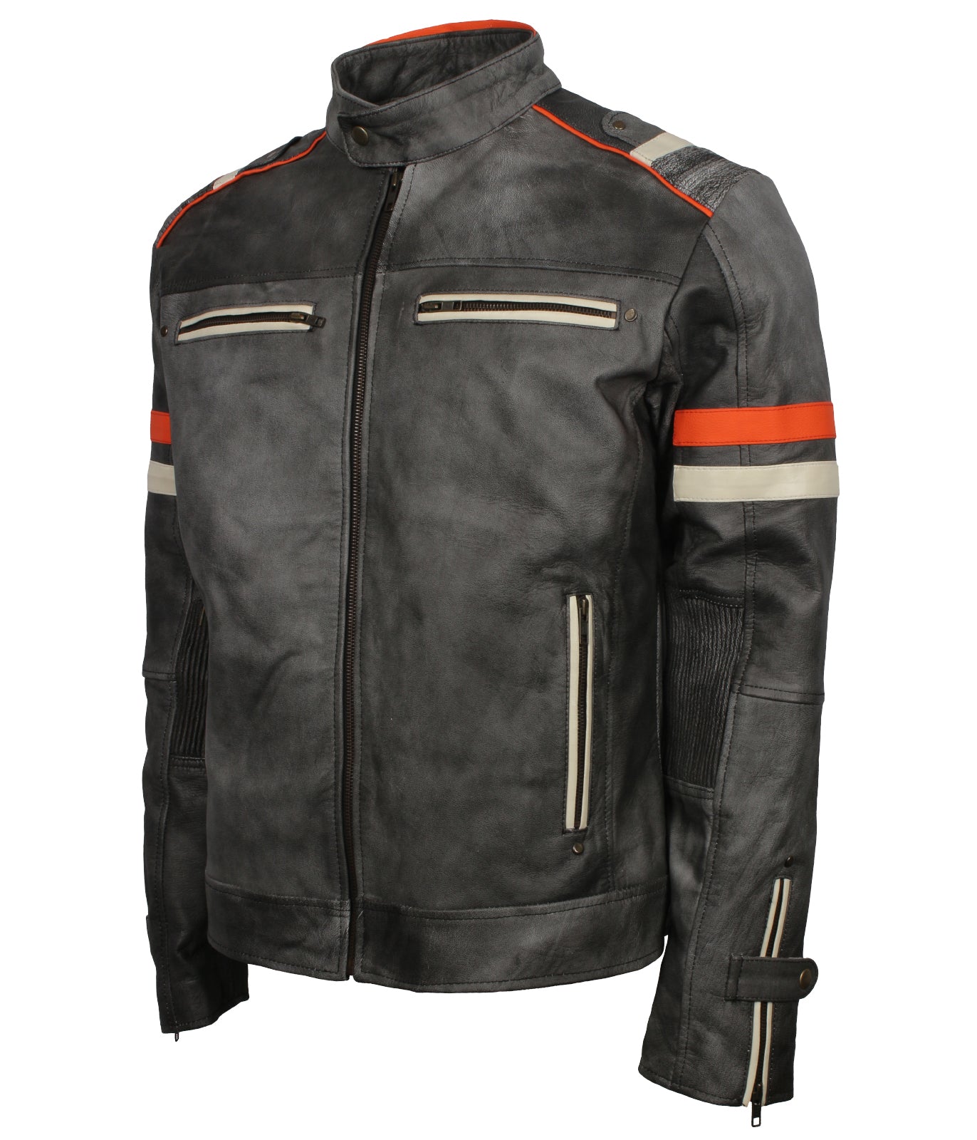 Retro Men's Grey Motorcycle Leather Jacket