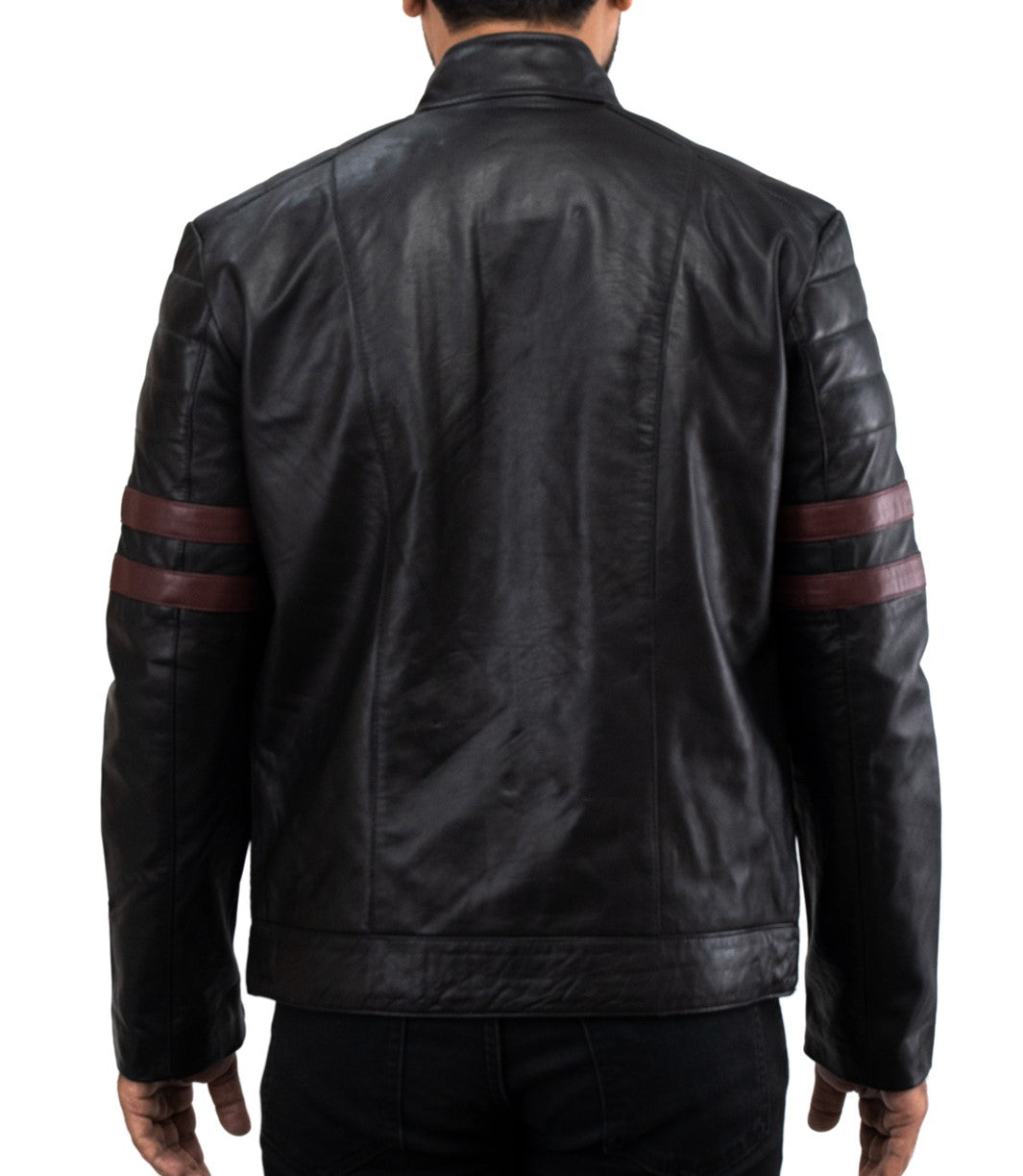 Motorcycle Brown Stripes Biker Leather Jacket