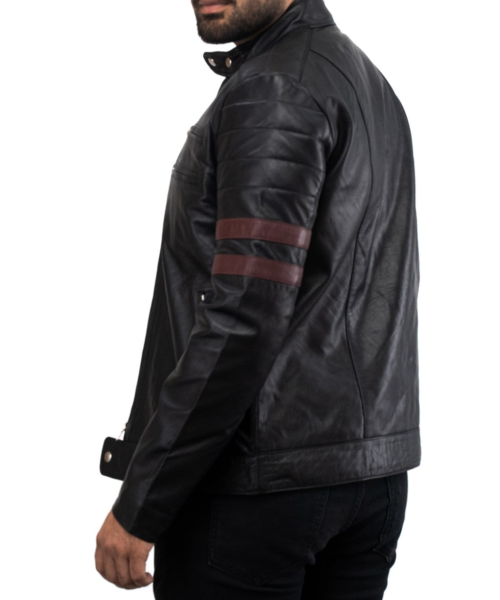 Motorcycle Brown Stripes Biker Leather Jacket