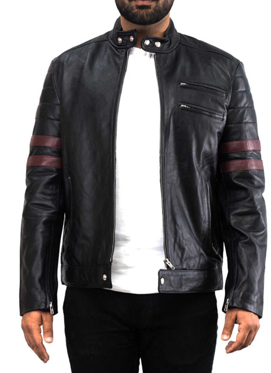 Motorcycle Brown Stripes Biker Leather Jacket