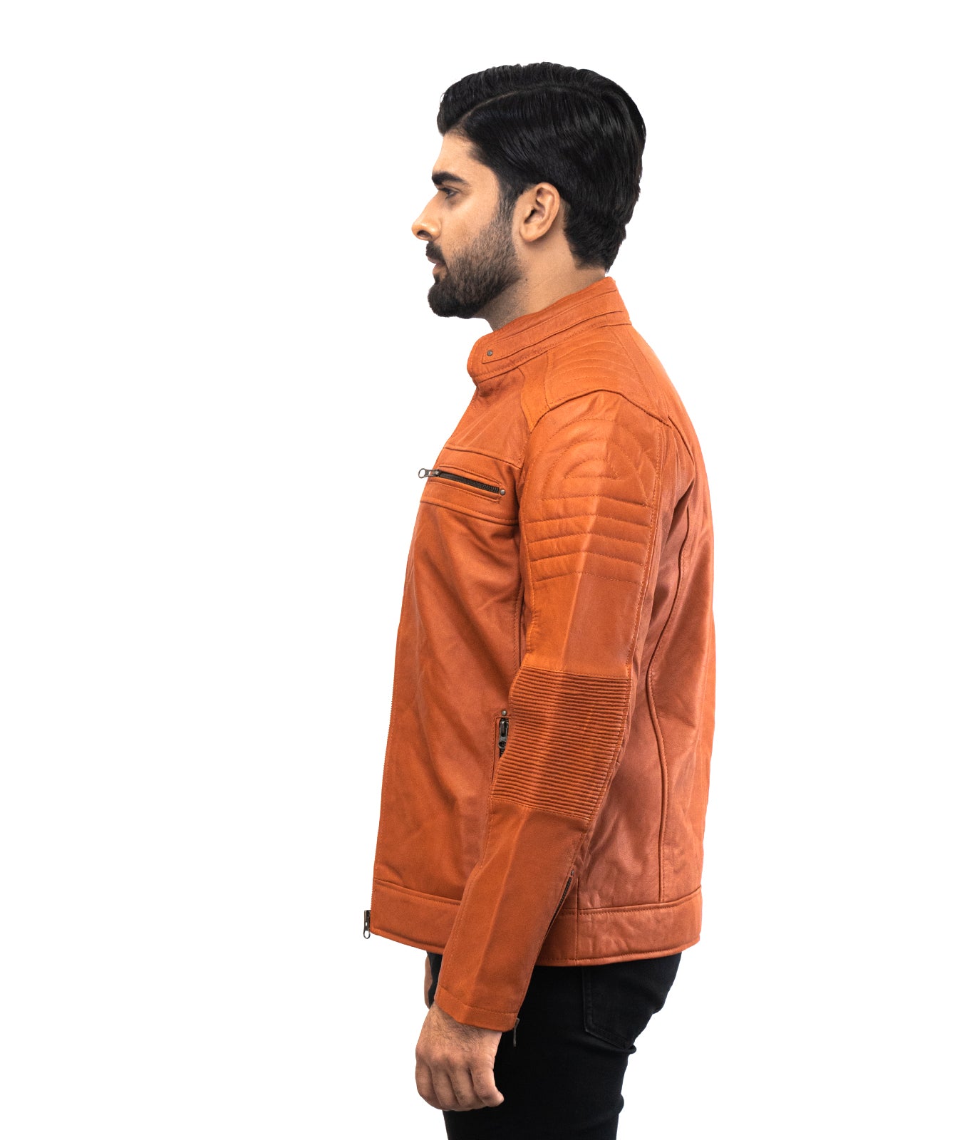 Tan Brown Mens Biker Leather Jacket