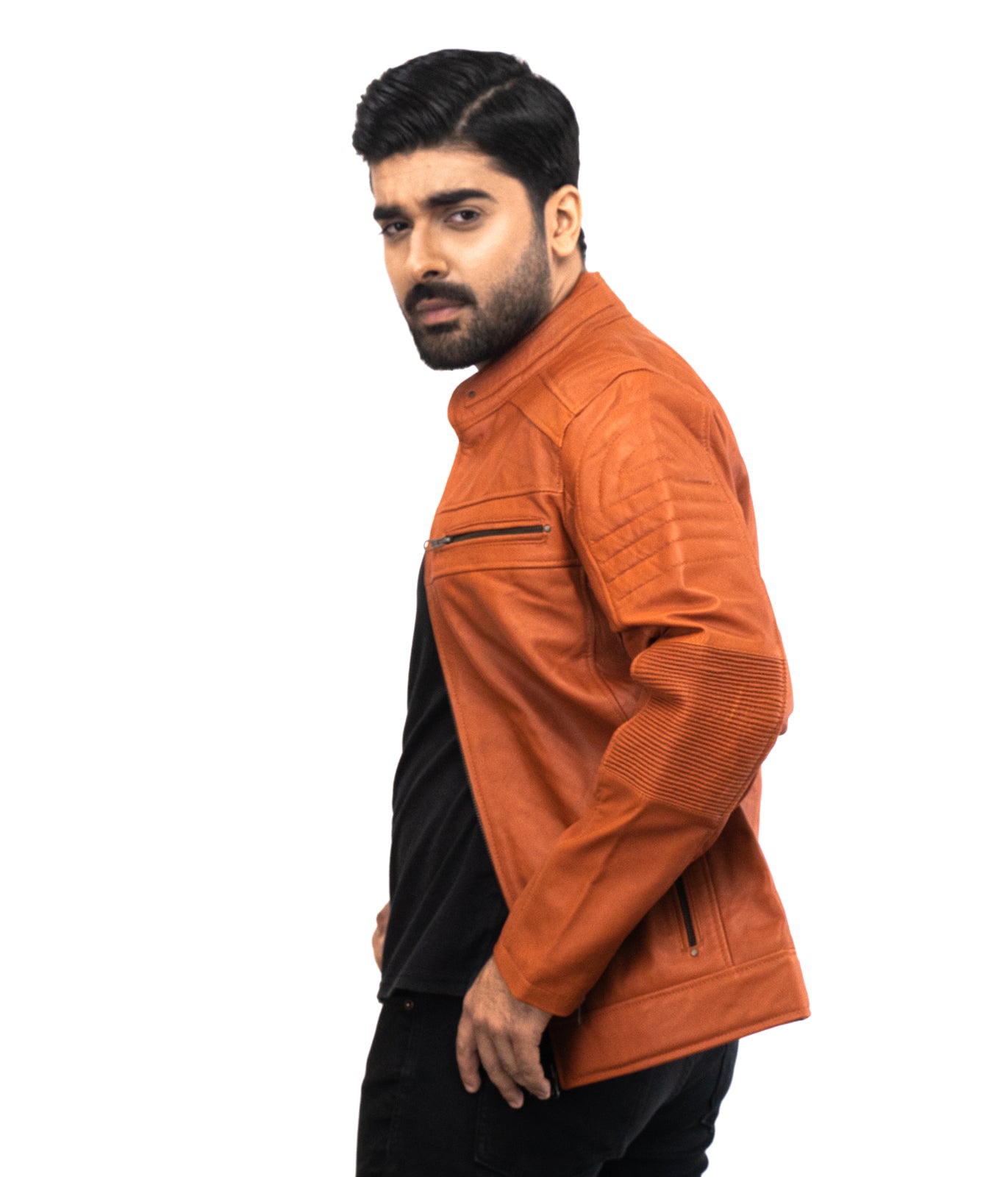 Tan Brown Mens Biker Leather Jacket