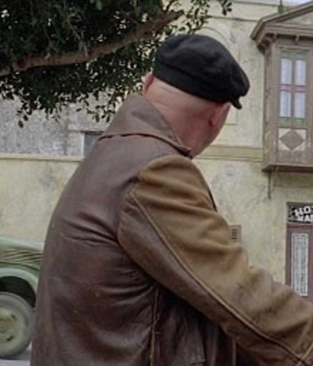Escape to Athena Zeno Telly Savalas Leather Coat