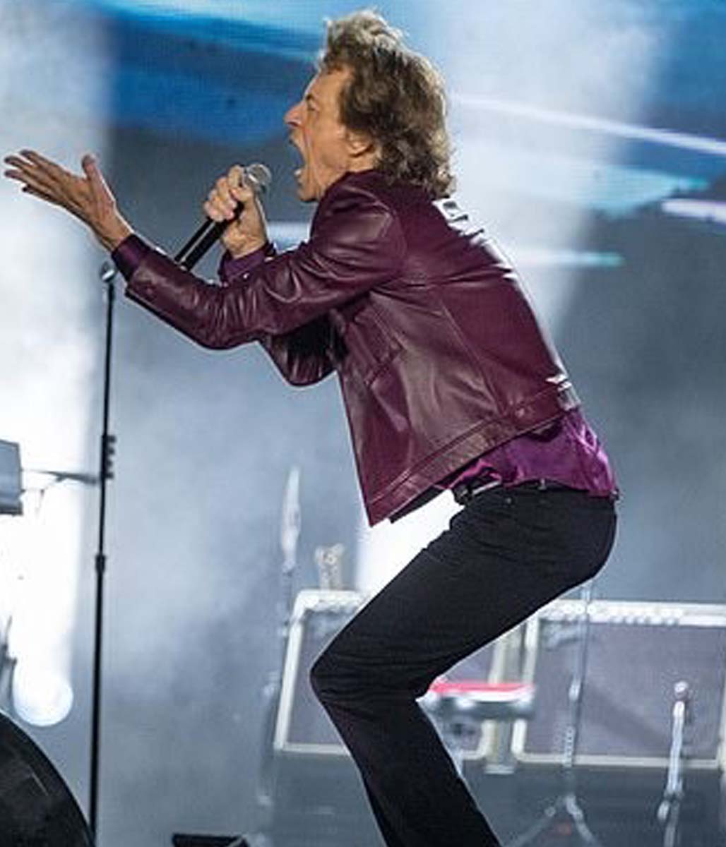 The Rolling Stones Hackney Diamonds Tour Mick Jagger Maroon Leather Jacket