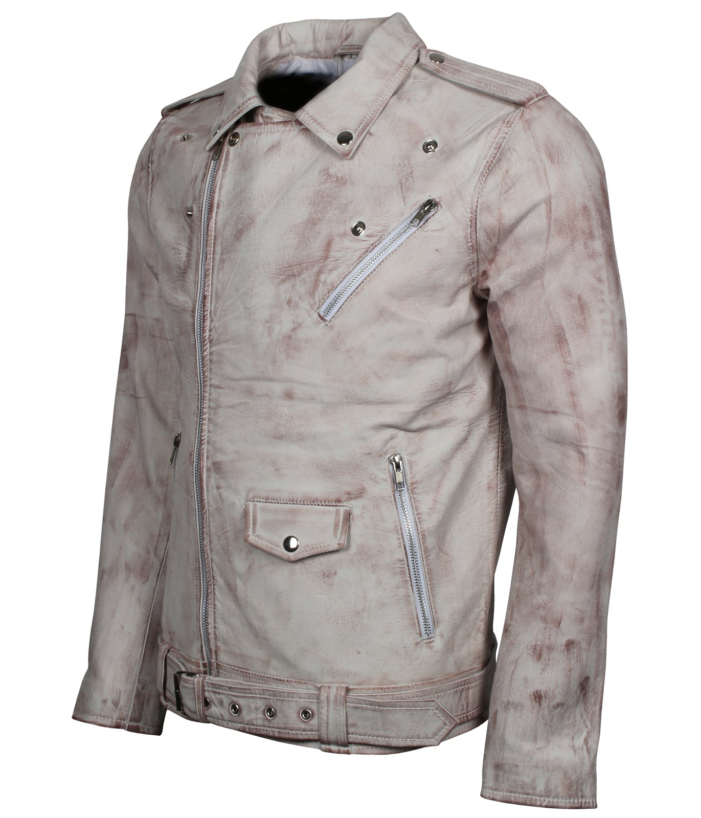 Vintage BIker Men's White Waxed Leather Jacket