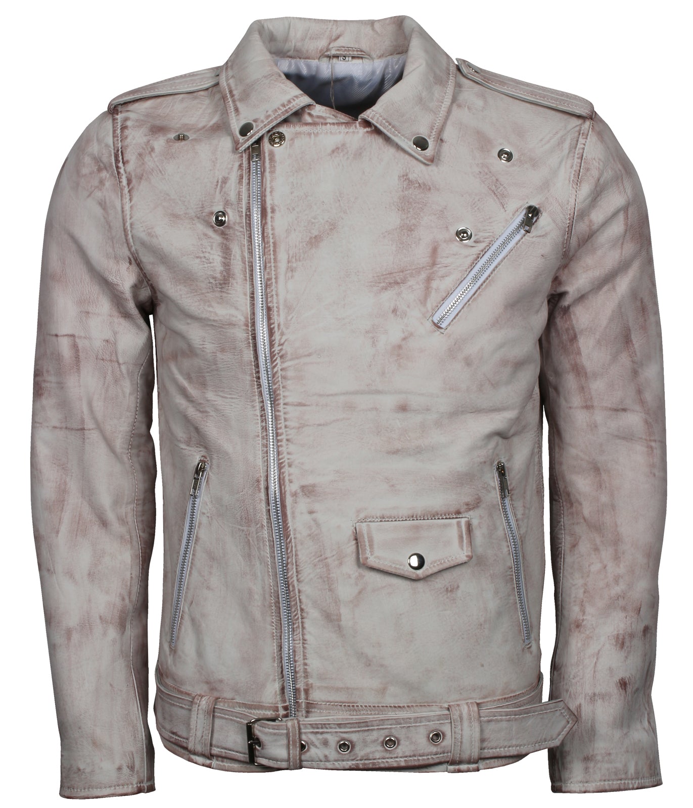 Vintage BIker Men's White Waxed Leather Jacket