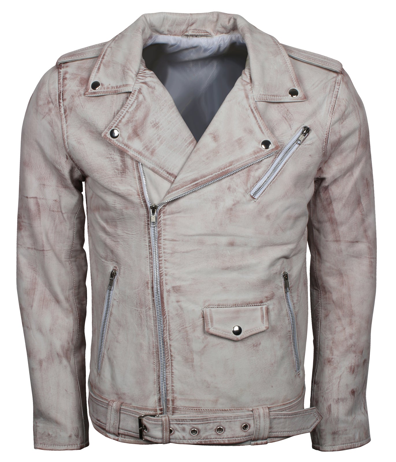 Vintage BIker Men's White Waxed Leather Jacket