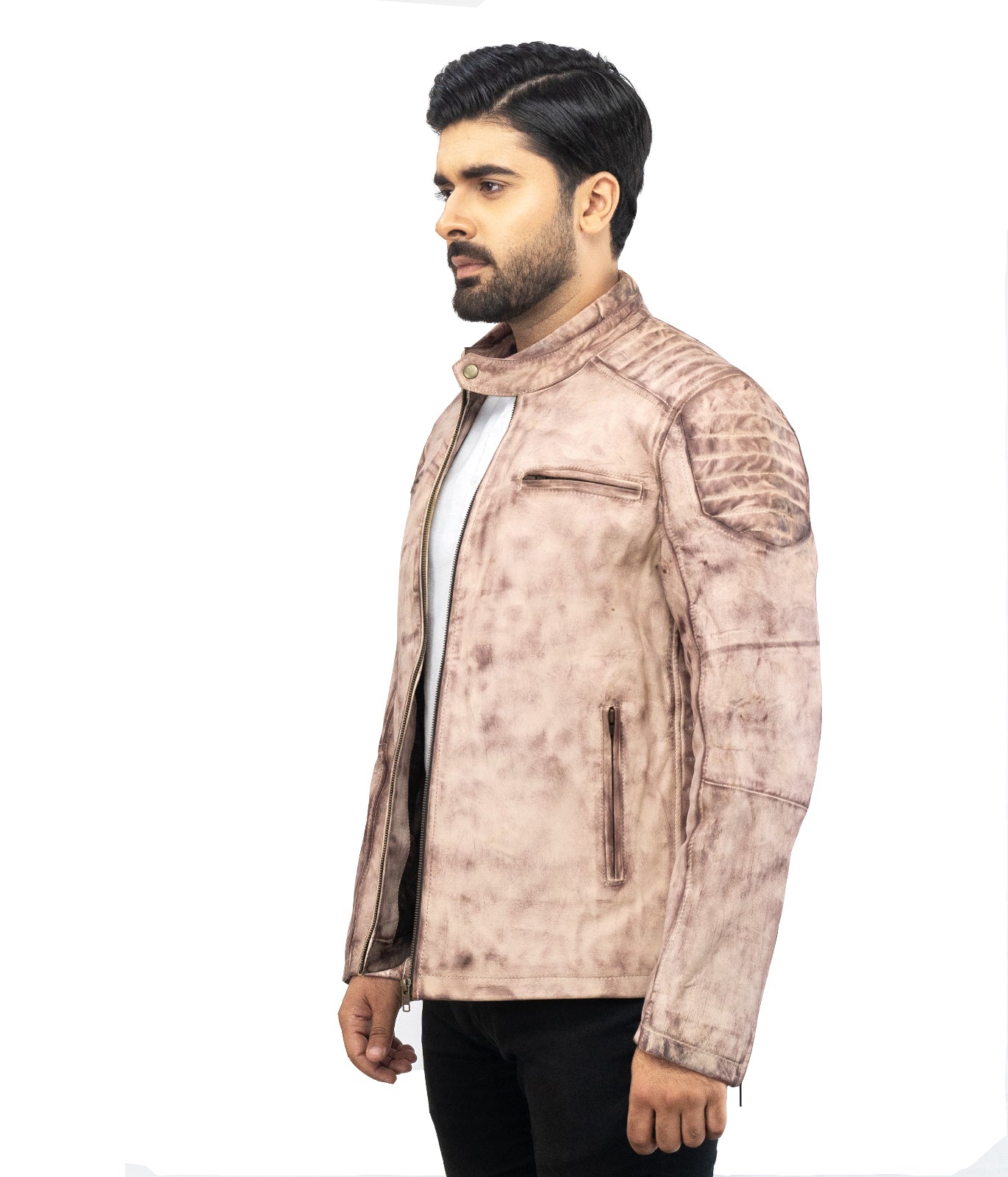 Waxed White Biker Motorcycle Real Leather Jacket