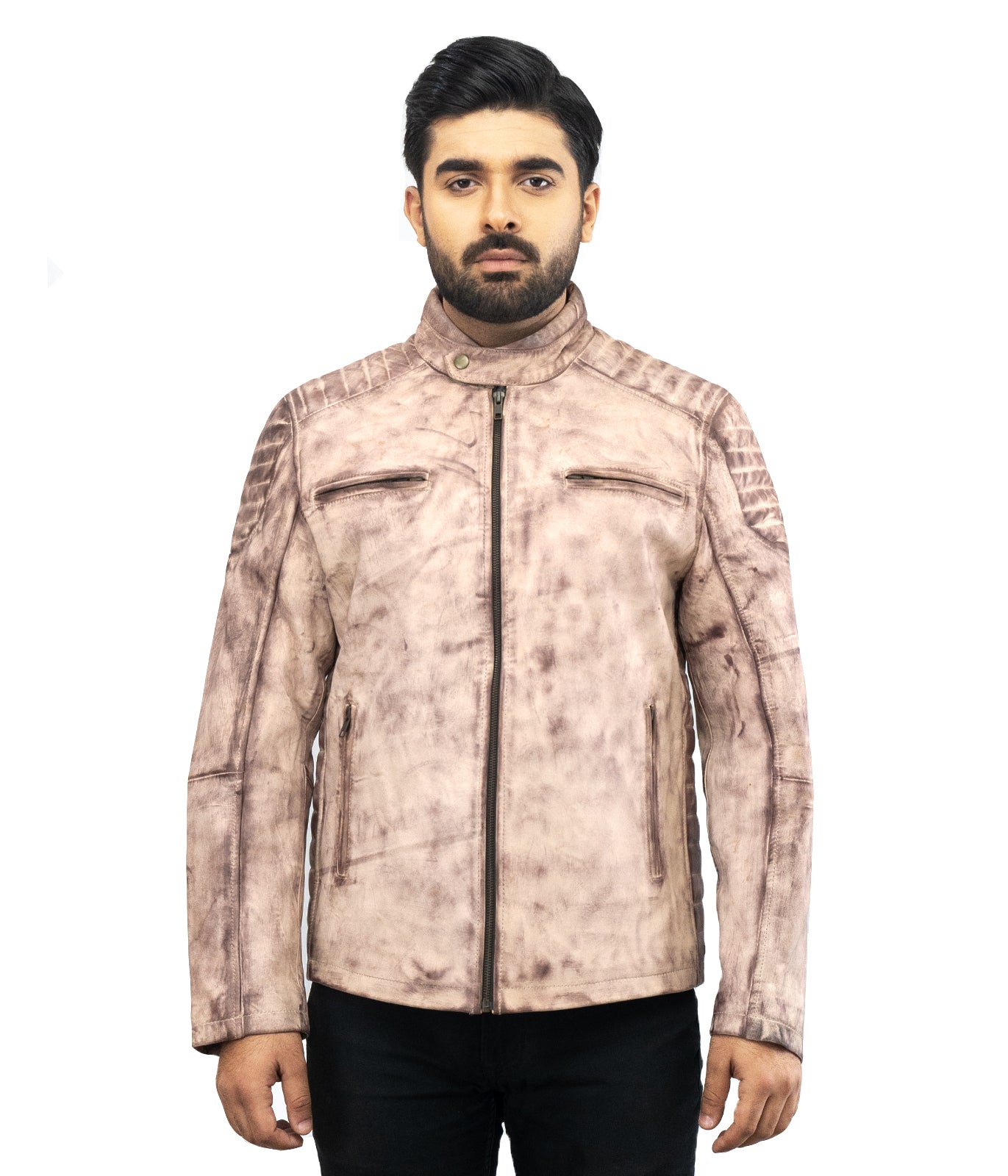 Waxed White Biker Motorcycle Real Leather Jacket