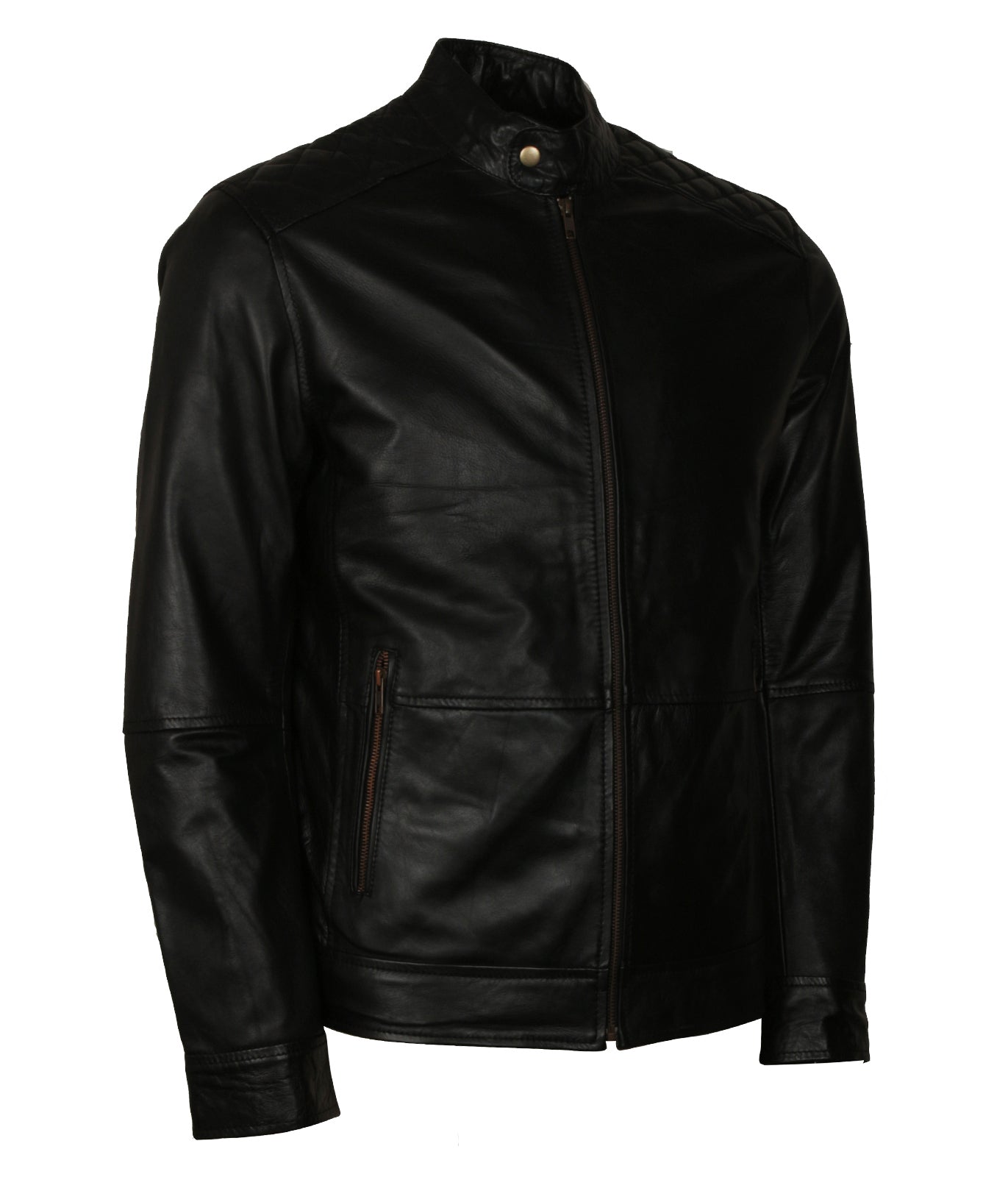 American Skull Mens Black Biker Leather Jacket