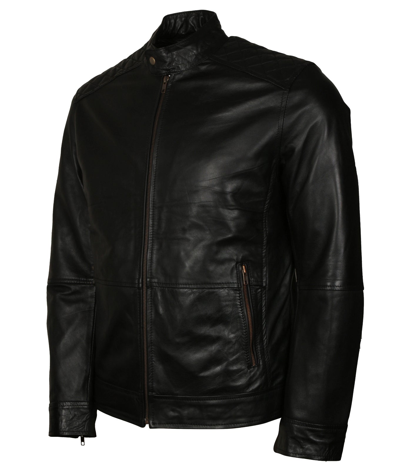 American Skull Mens Black Biker Leather Jacket