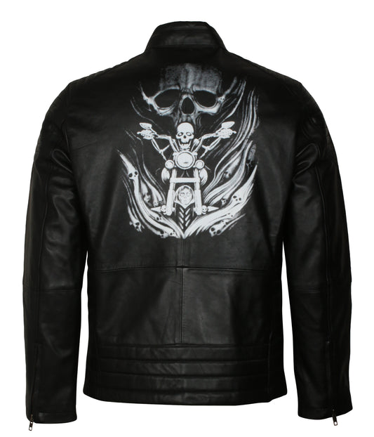 Biker Ghost Rider Mens Skull Motorcycle Leather Jacket