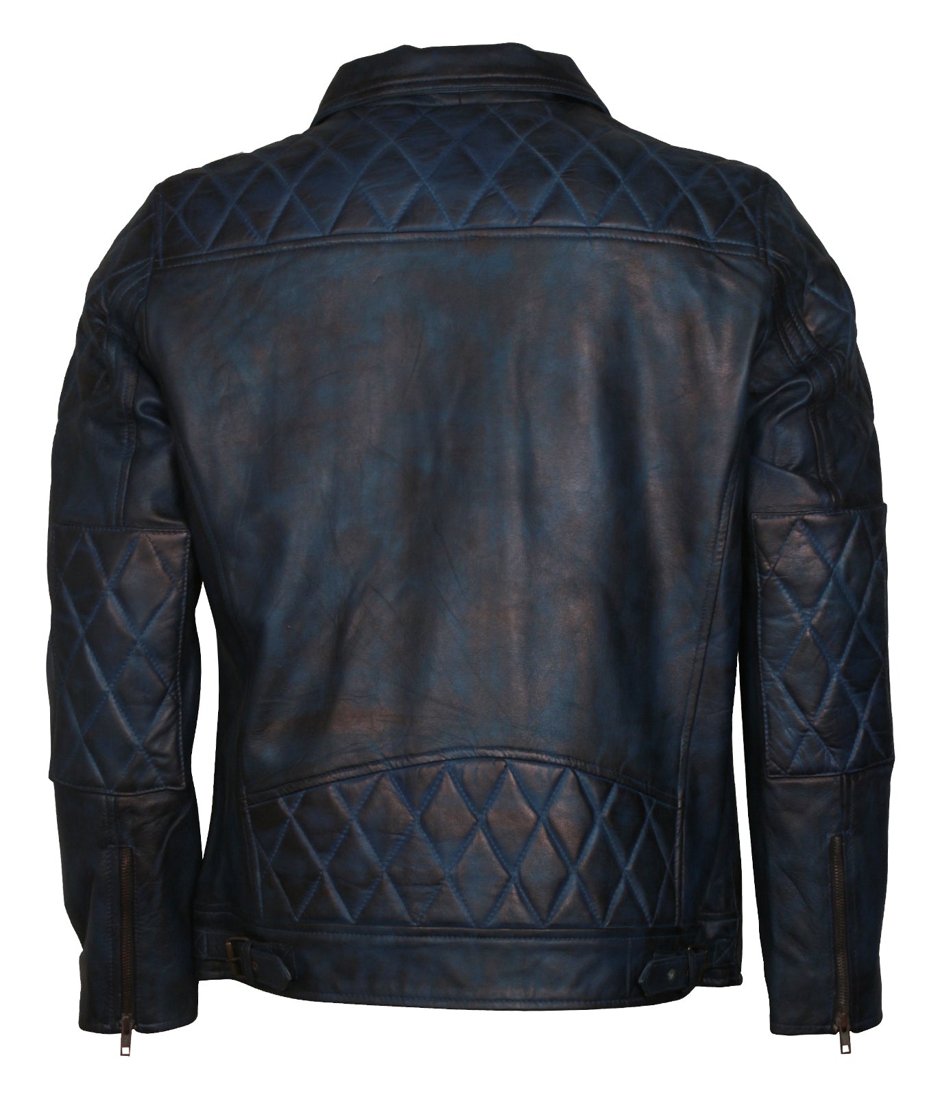 Biker Mens Blue Waxed Motorcycle Collar Leather Jacket