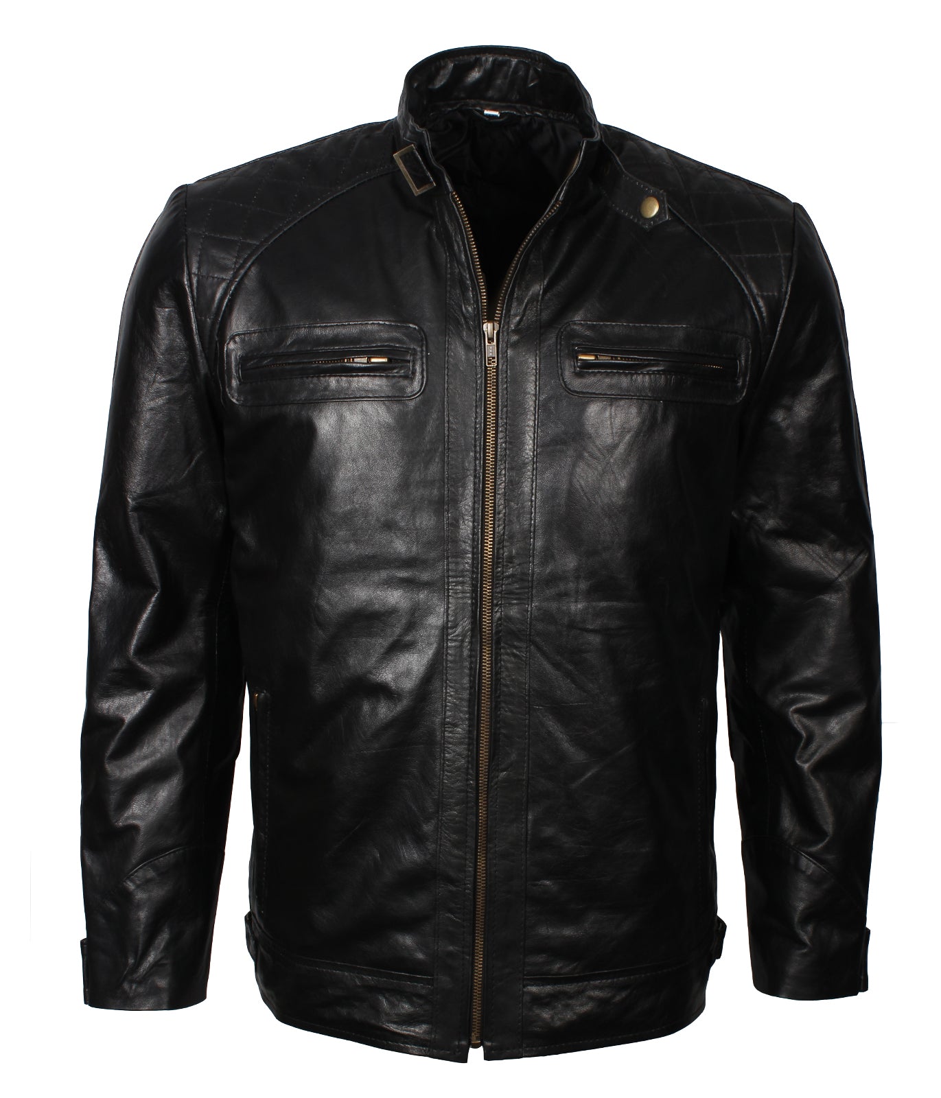Biker Quilted Black Motorcycle Riding Leather Jacket - Gepolsterte Bikerjacke