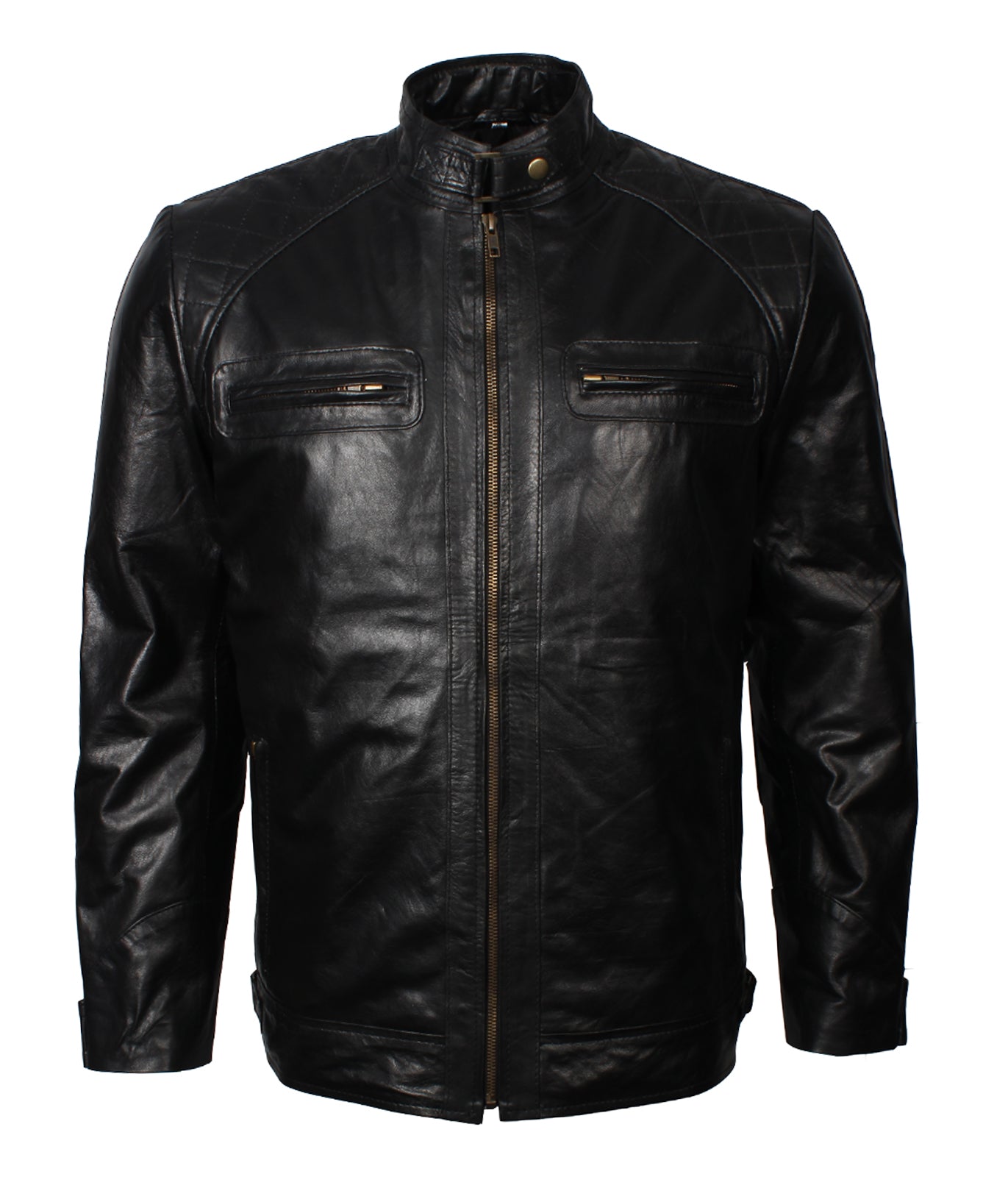 Biker Quilted Black Motorcycle Riding Leather Jacket - Gepolsterte Bikerjacke