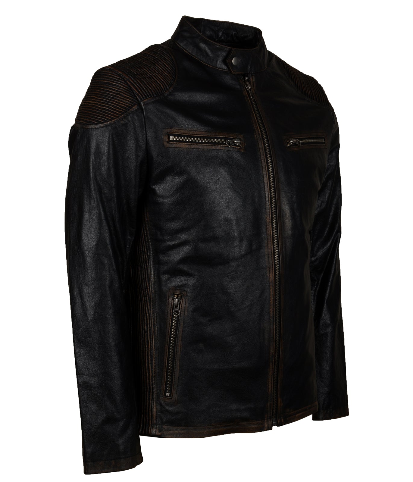 Black Quilted Mens Biker Motorcycle Leather Moto Jacket
