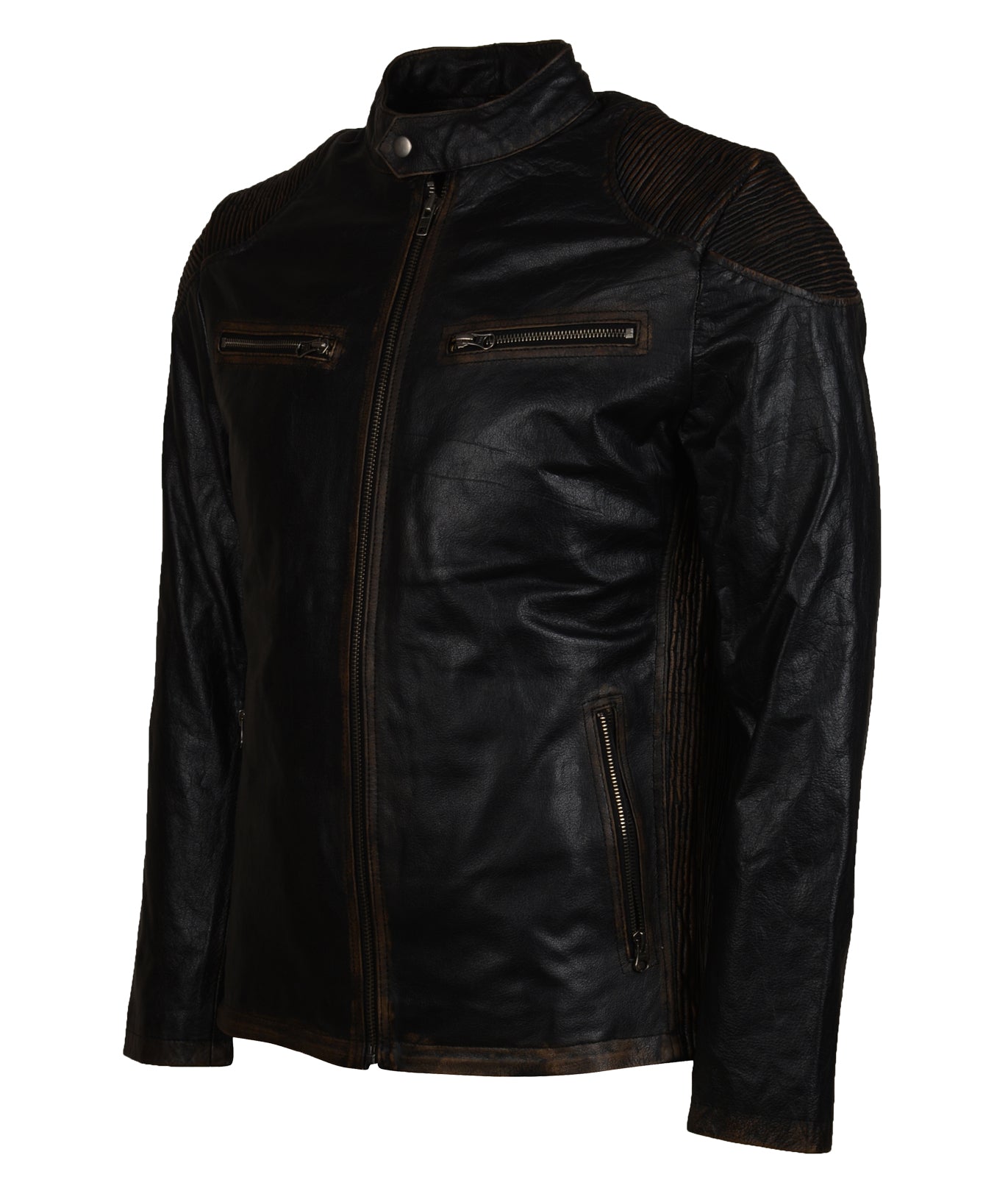 Black Quilted Mens Biker Motorcycle Leather Moto Jacket