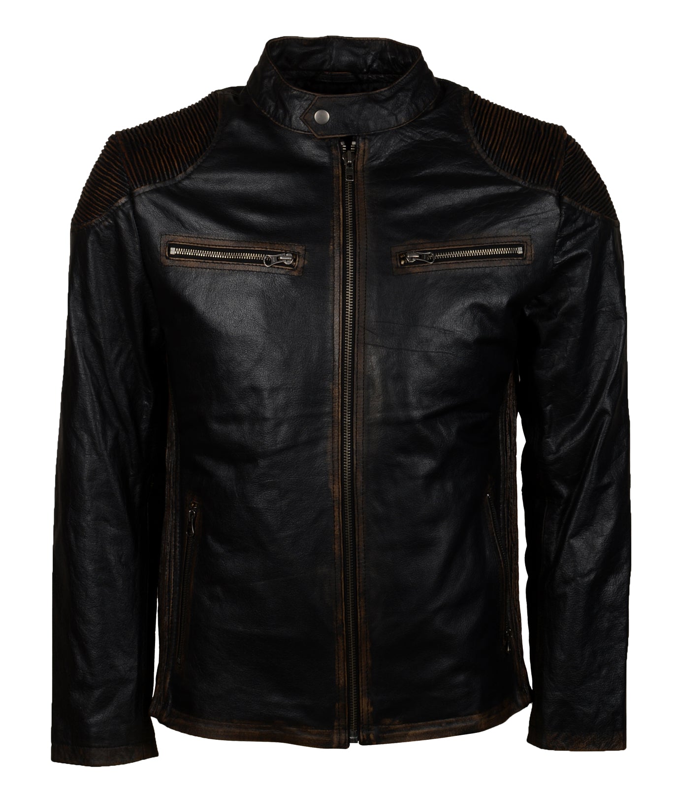 Black Quilted Mens Biker Motorcycle Leather Moto Jacket