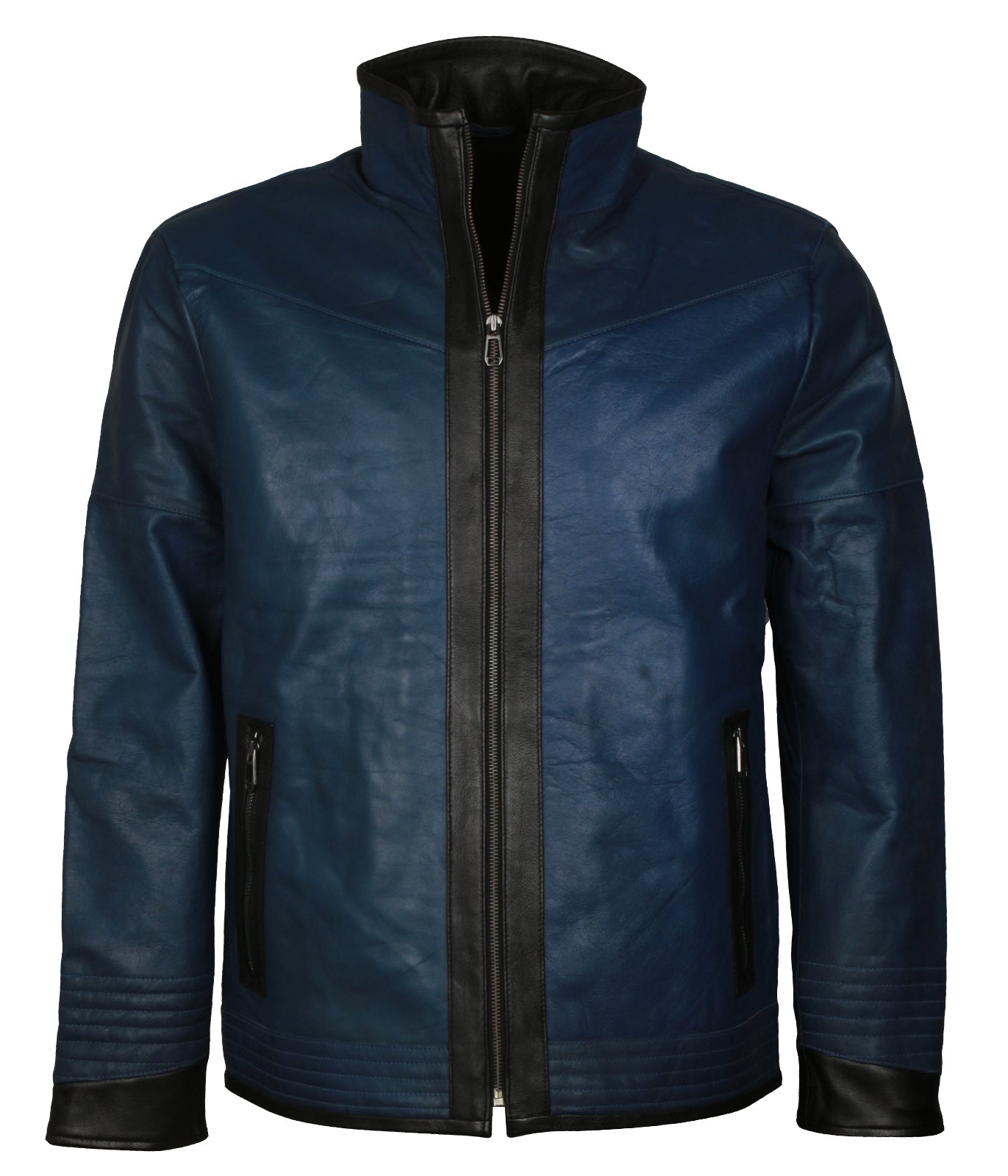 Blue Mens BIker HIgh Neck Motorcycle Racing Leather Jacket - Mens Designer Biker Racing Leather Jacket