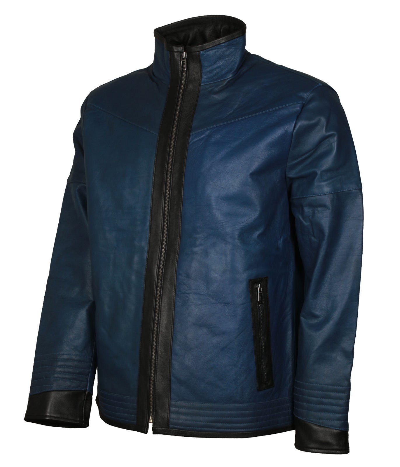 Blue Mens BIker HIgh Neck Motorcycle Racing Leather Jacket - Mens Designer Biker Racing Leather Jacket